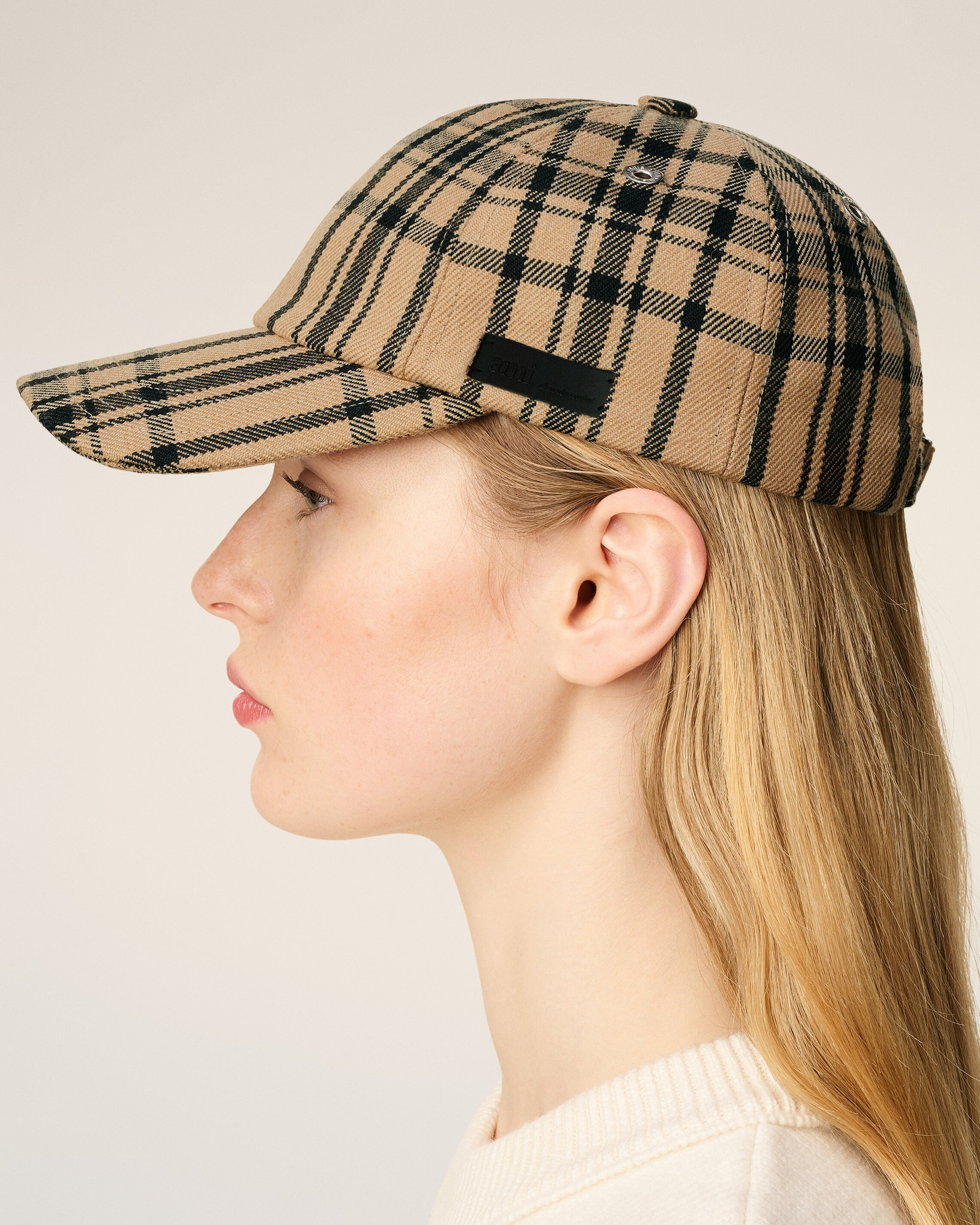 BROWN WOOL CHECKED PATCH CAP - 5