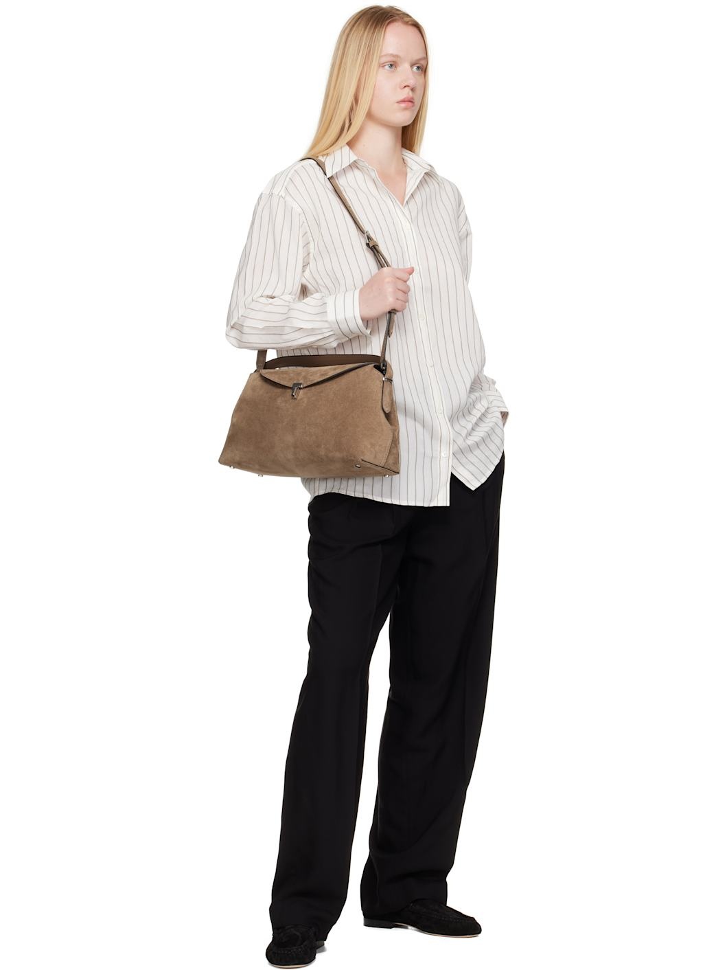 Taupe T-Lock Suede Top Handle Bag - 4