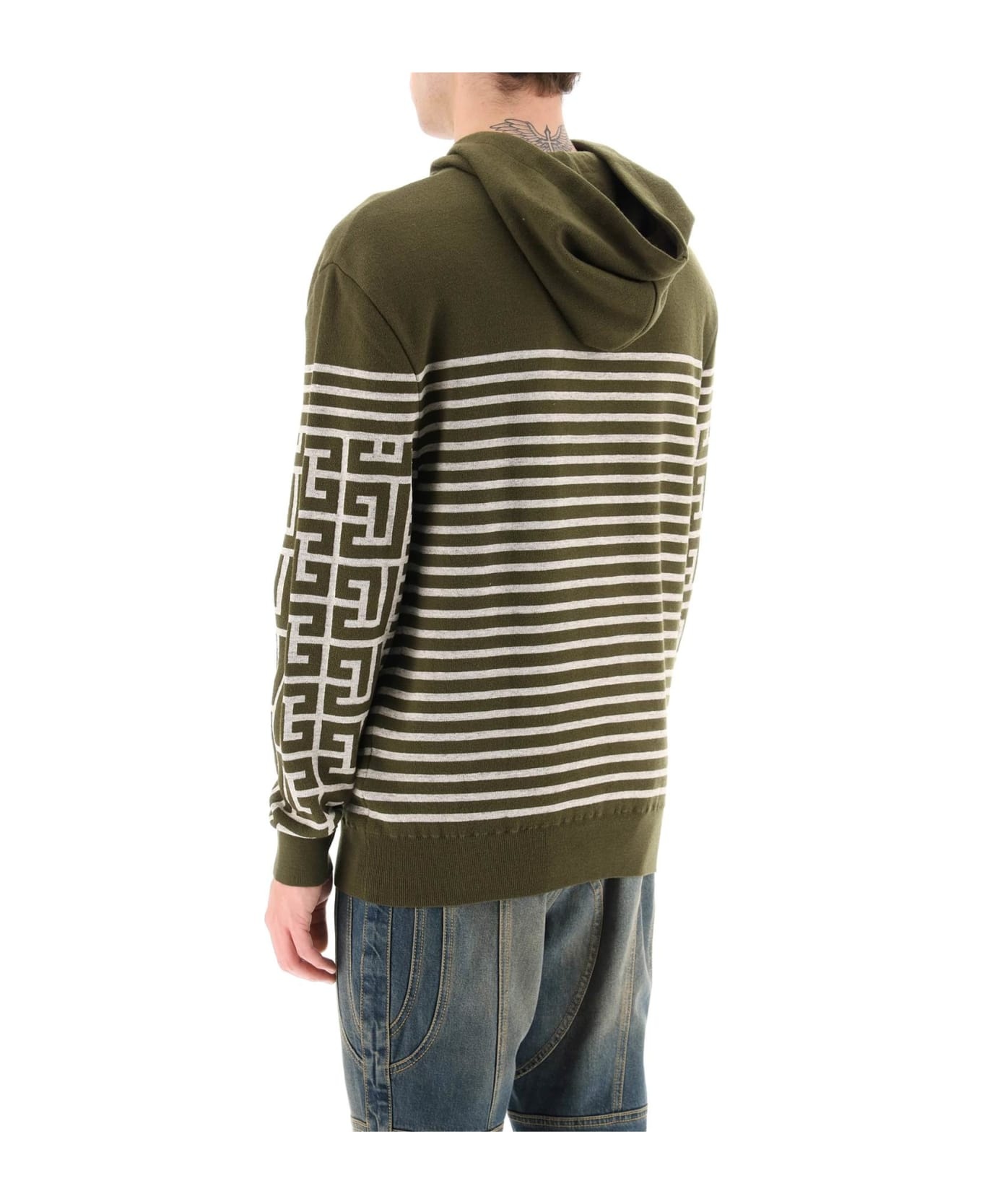 Monogram & Stripe Knitted Hoodie - 3