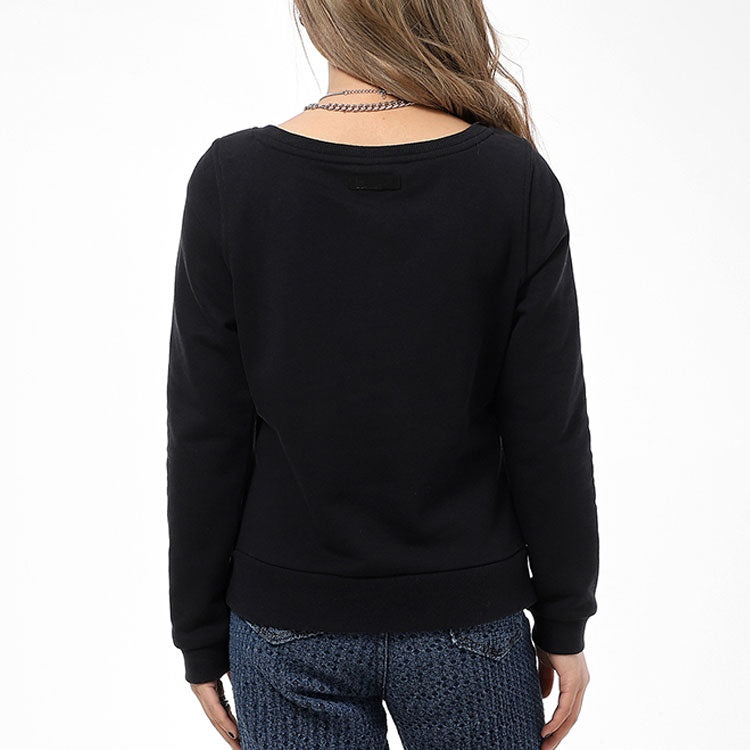 (WMNS) New Balance Logo Sweatshirt 'Black White' AWT71616-BK - 4