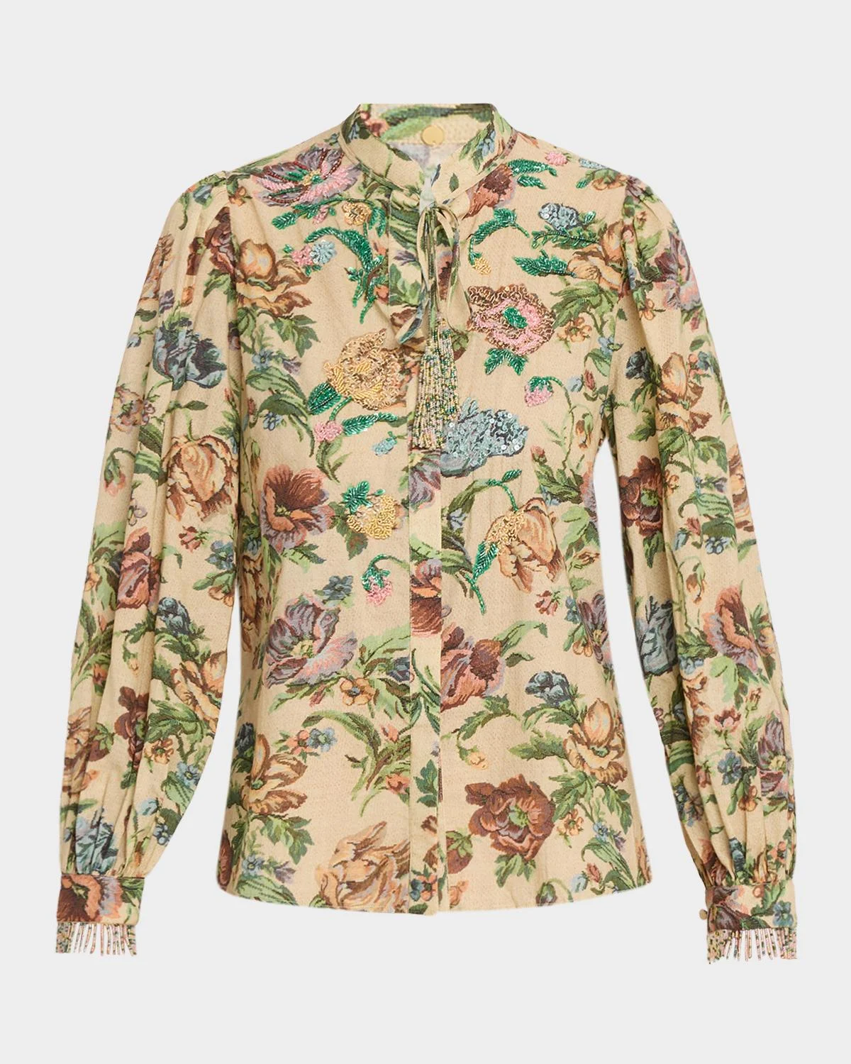 Asher Beaded Floral-Print Cotton Blouse - 1