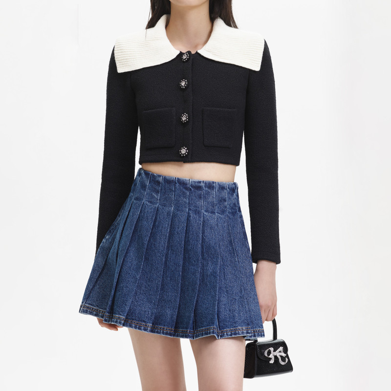 Black Knit Cardigan With Contrast Collar 4