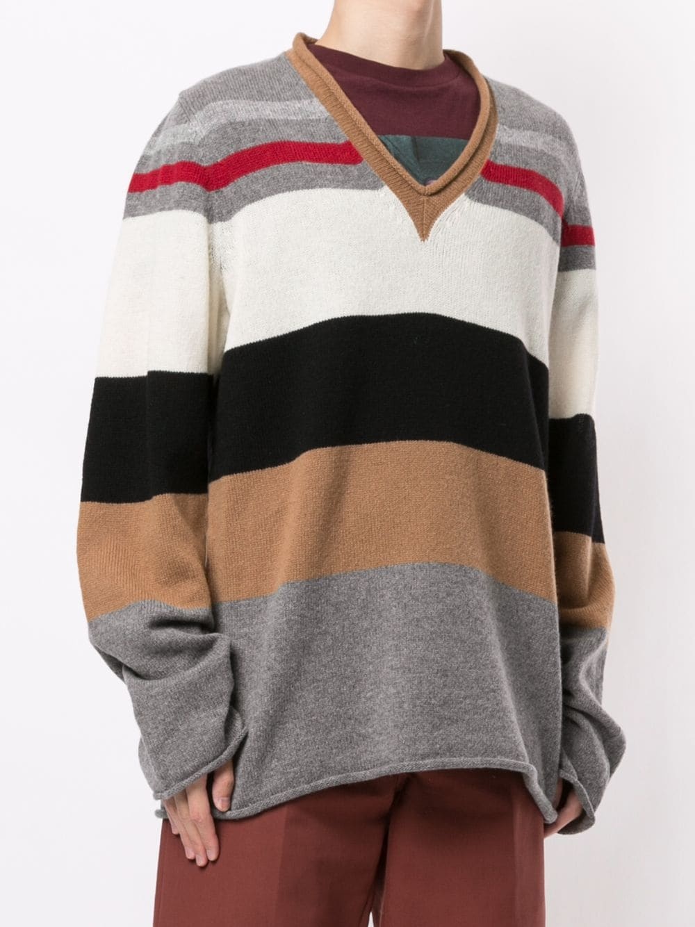 striped v-neck jumper - 3