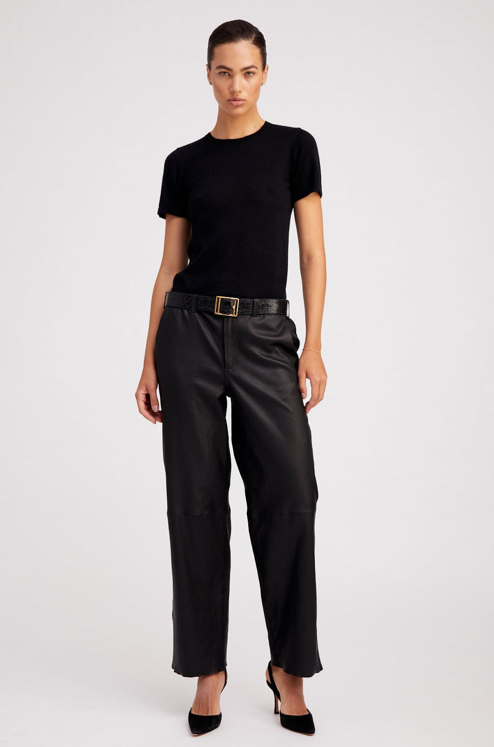 BLACK ULTRA FINE CASHMERE TEE - 2