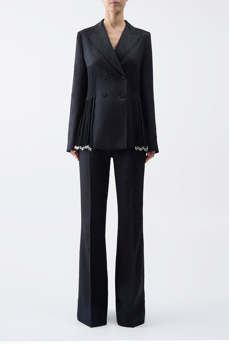 GABRIELA HEARST Giorgio Fringe Blazer in Black Textured Linen outlook