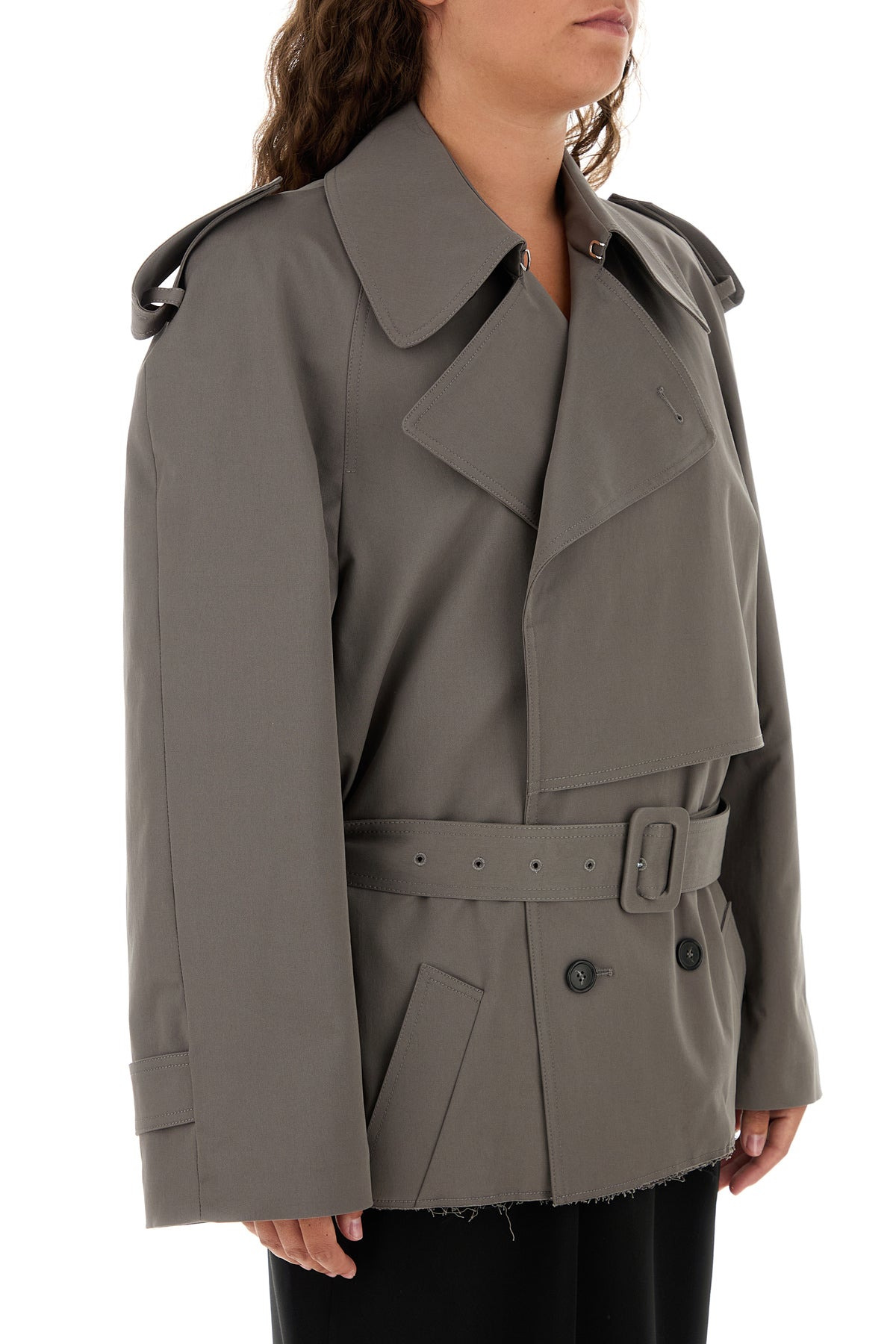 Dark grey stretch cotton trench coat - 3