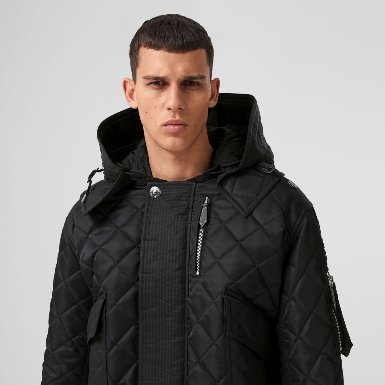 Detachable Hood Quilted Nylon and Cotton Jacket - 3