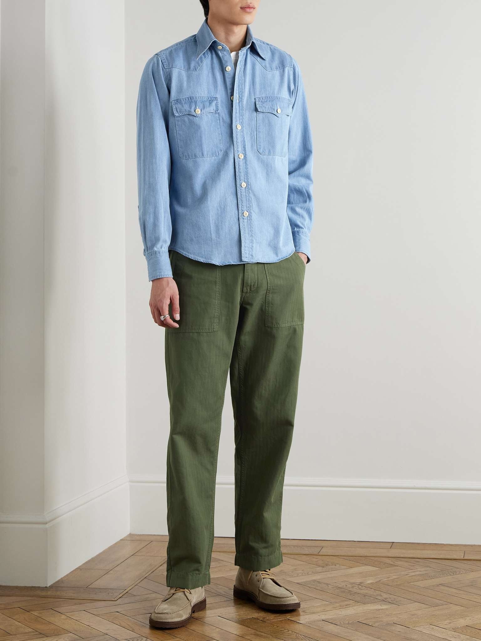 Drake's デニムシャツ 15-38 Drake's Men's Shirt, Sz 15/38, Multi- Stripe 100% Cotton
