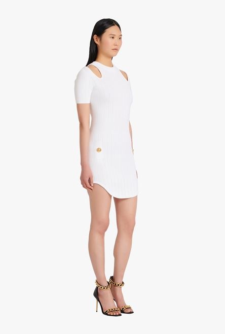 Short white eco-designed knit dress - 7