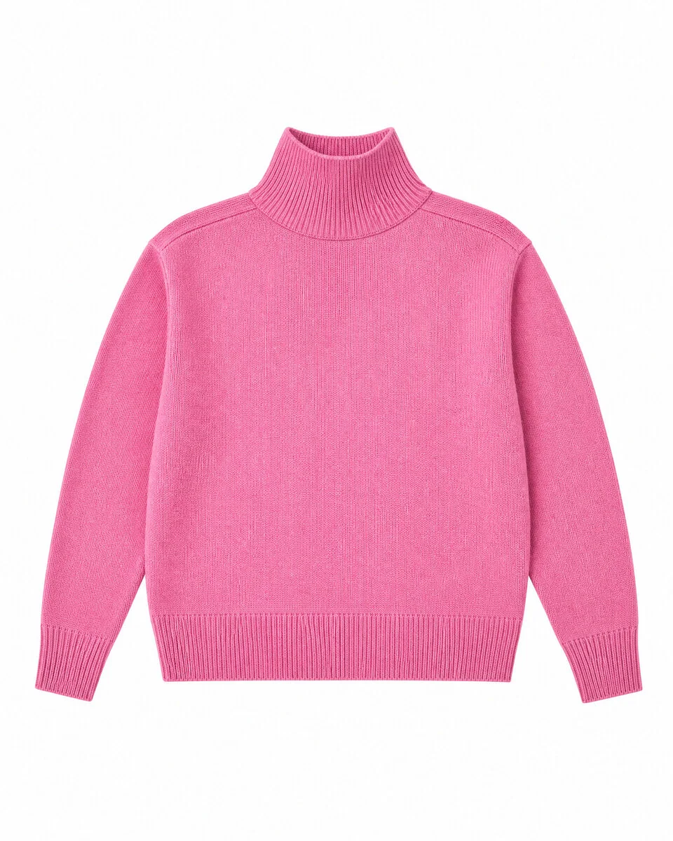 PINK MERINO WOOL HIGH-NECK SWEATER - 1