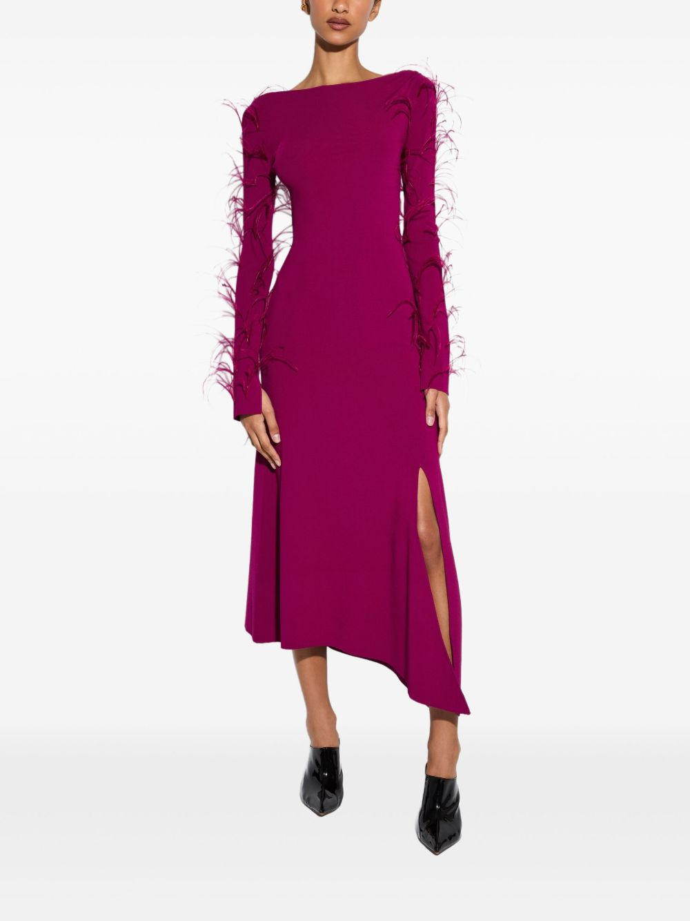 feather-detail midi dress - 2