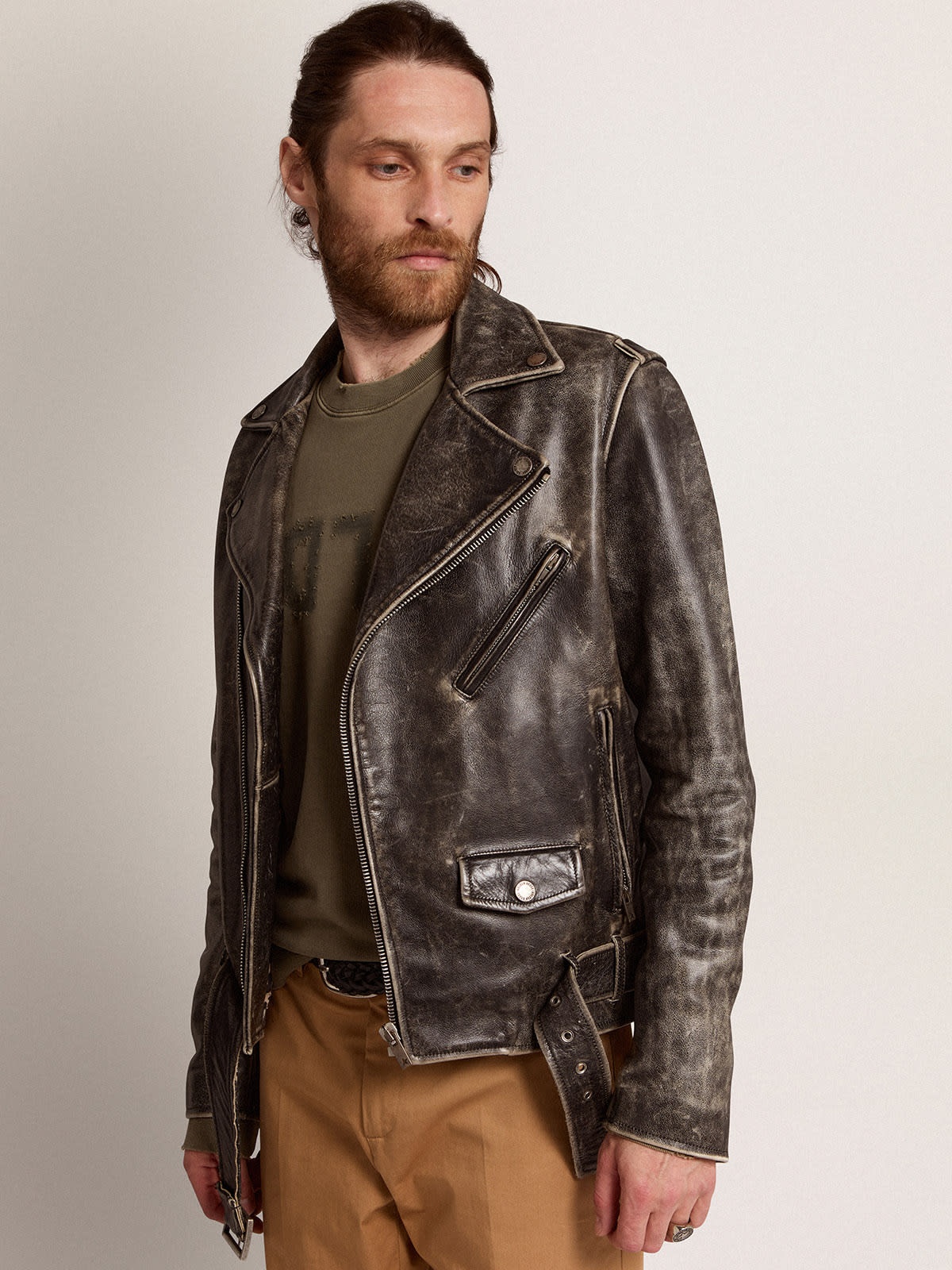 Men's biker jacket in distressed leather - 2