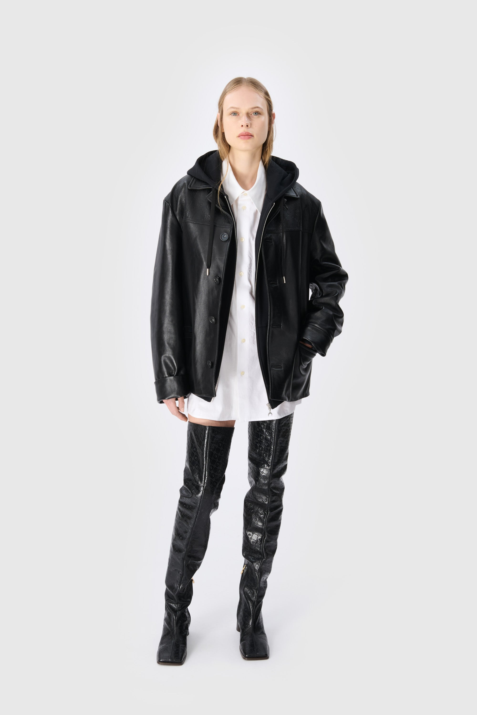 Moonogram Embossed Leather Boxy Jacket - 5