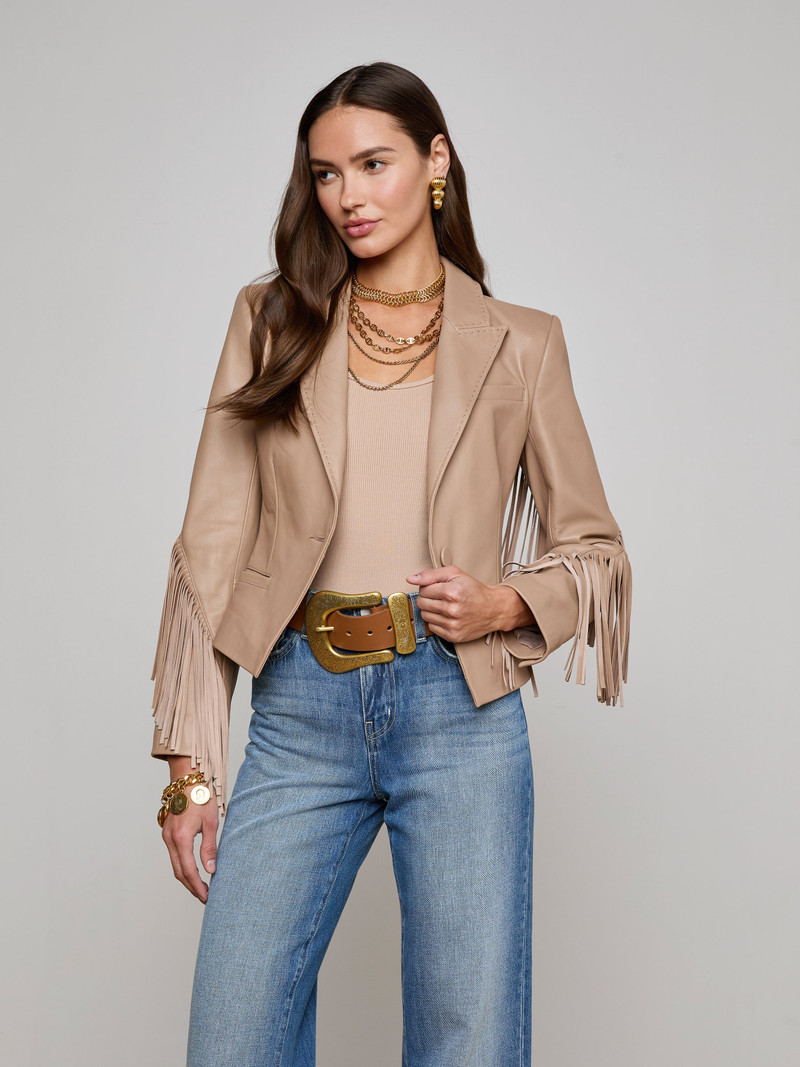 L'AGENCE Vashti Fringed Leather Blazer outlook
