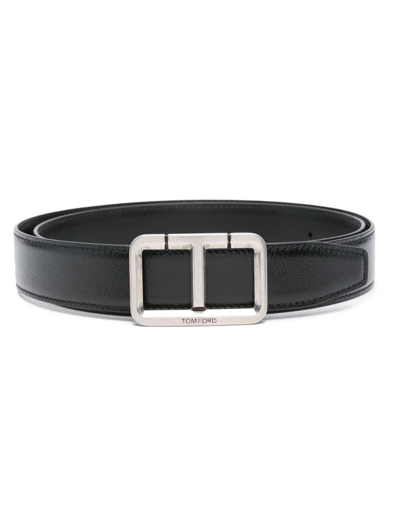logo-buckle leather belt 1