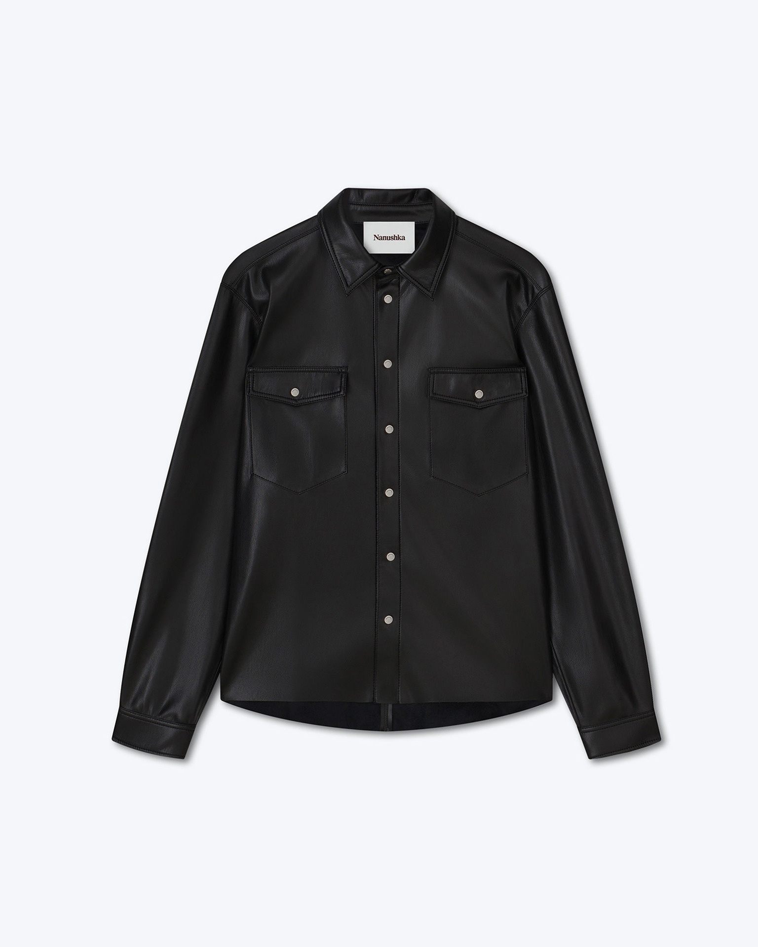 LENN - OKOBOR™ alt-leather patch pocket shirt - Black - 1