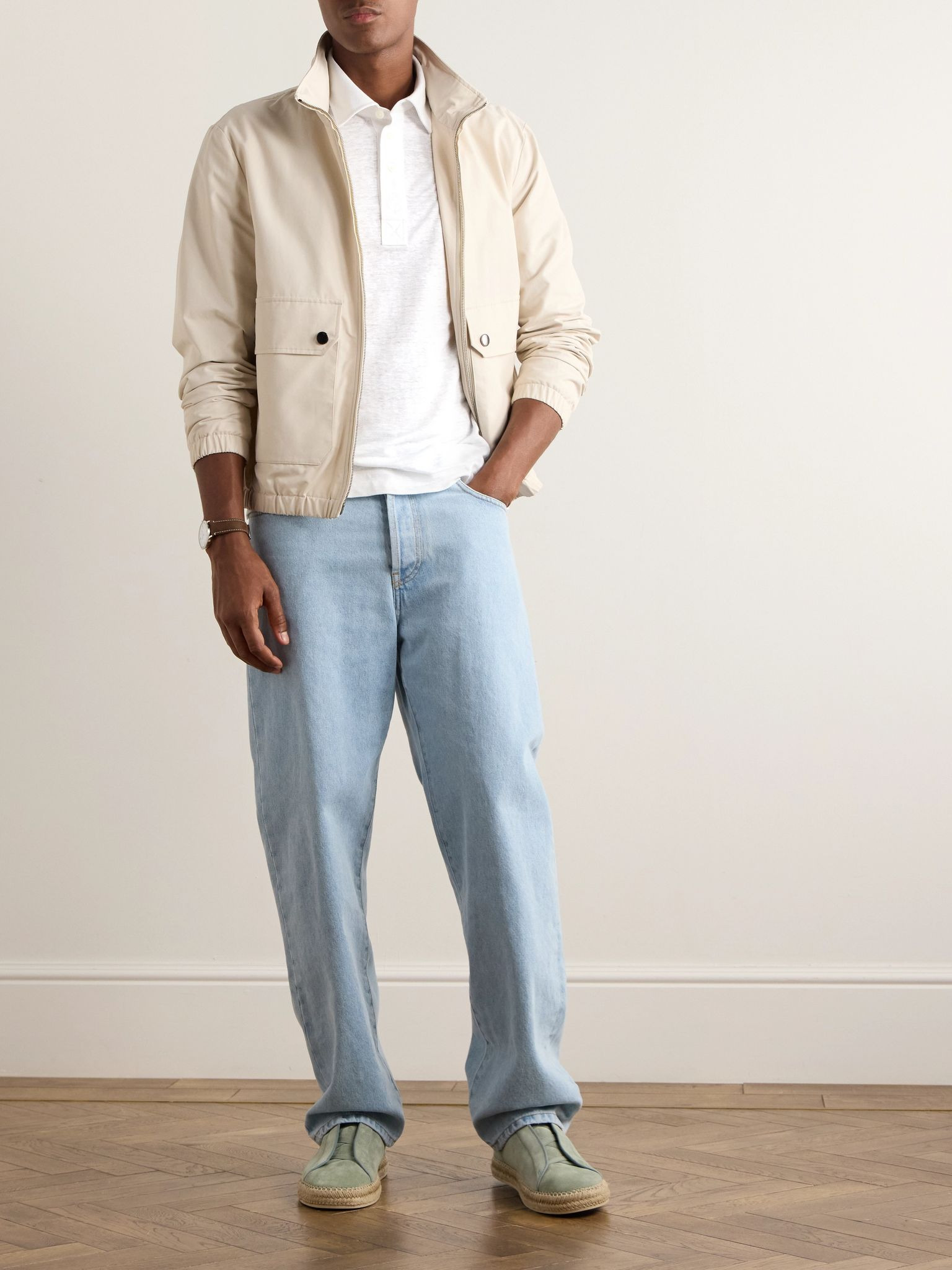 Slim-Fit Linen Polo Shirt White - 2