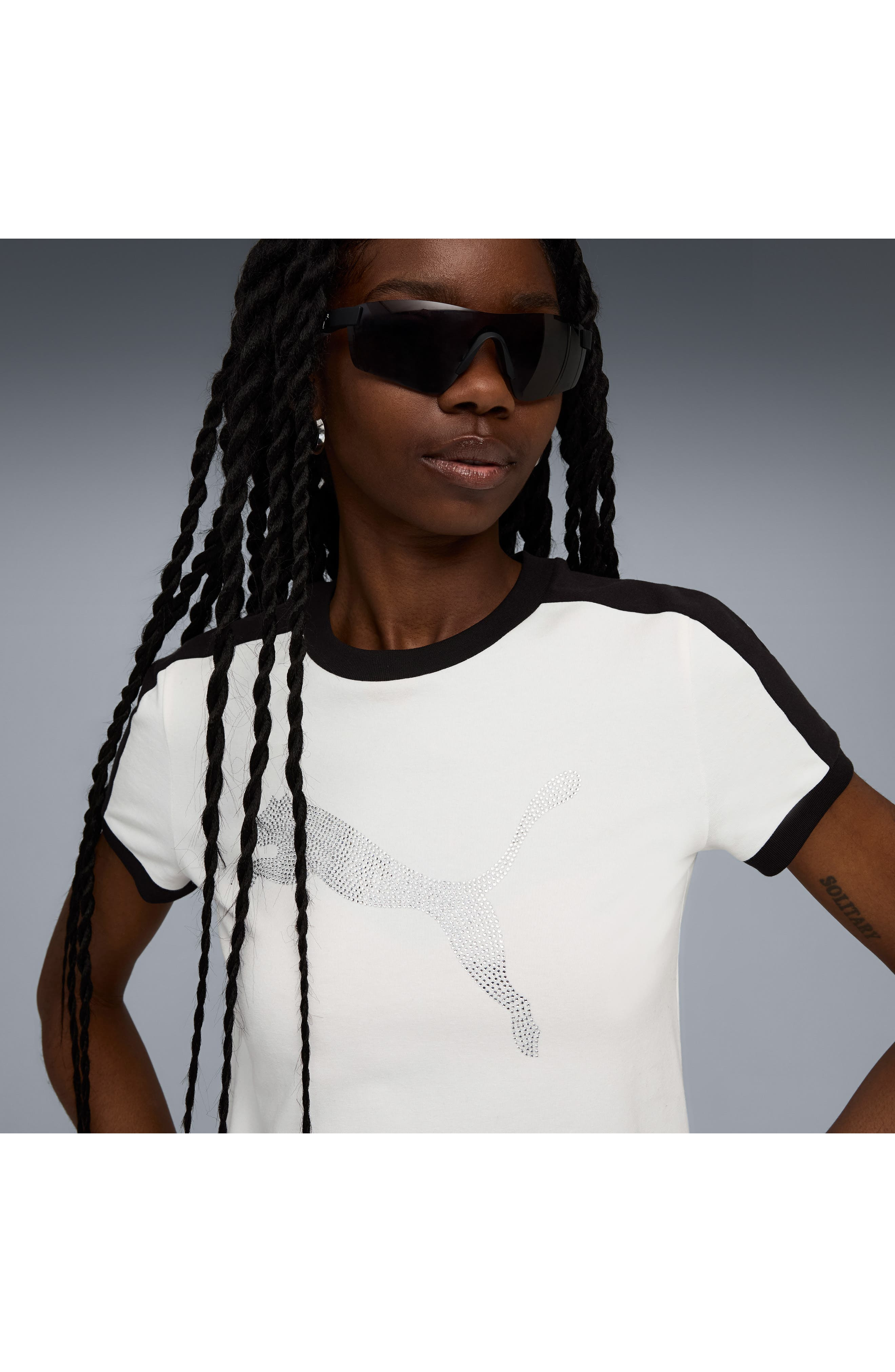 PUMA x Fenty Rhinestone Stretch Cotton Blend T-Shirt in Puma White at Nordstrom - 7