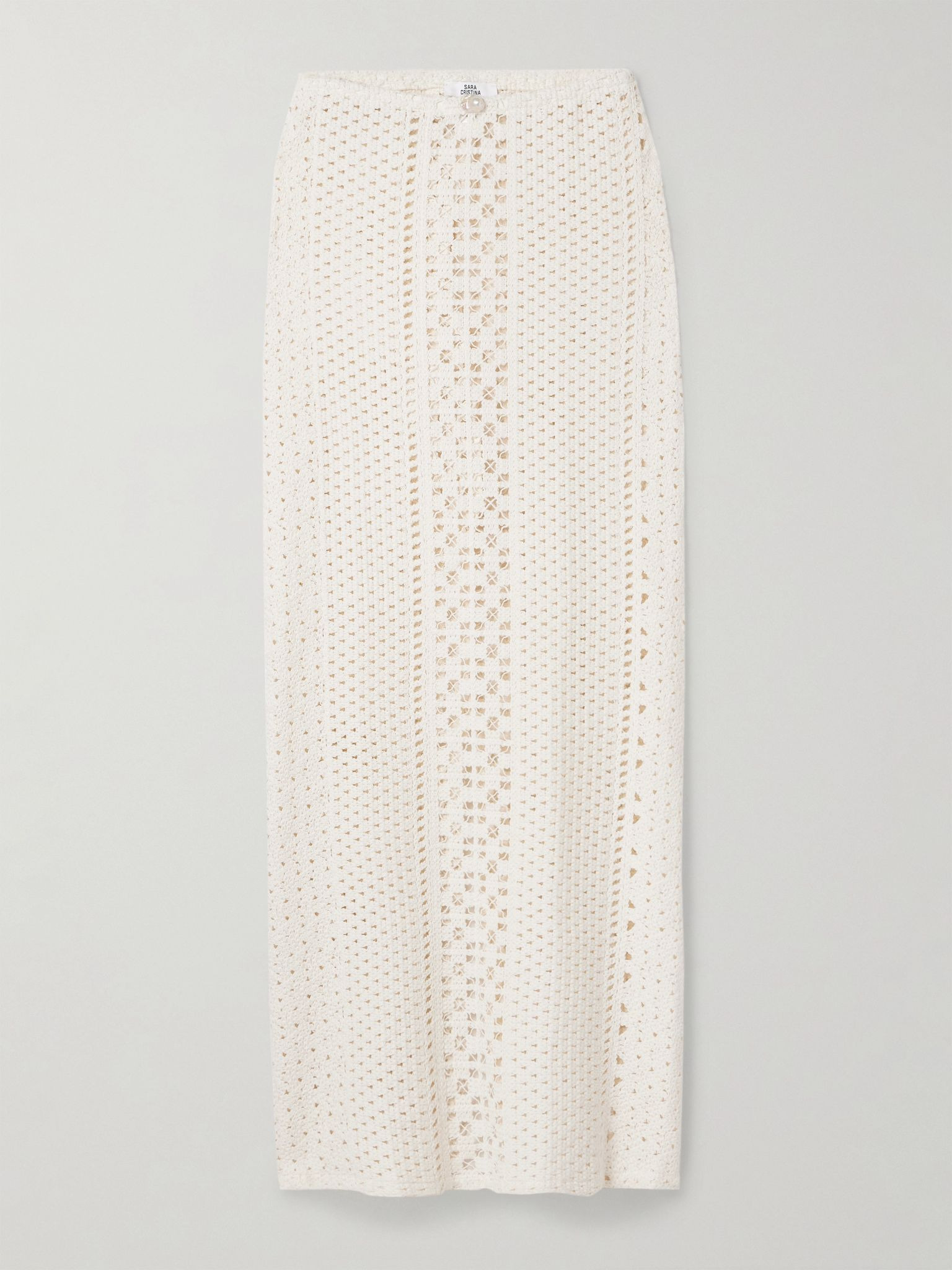 Sun pearl-embellished crocheted cotton maxi skirt Ivory - 1