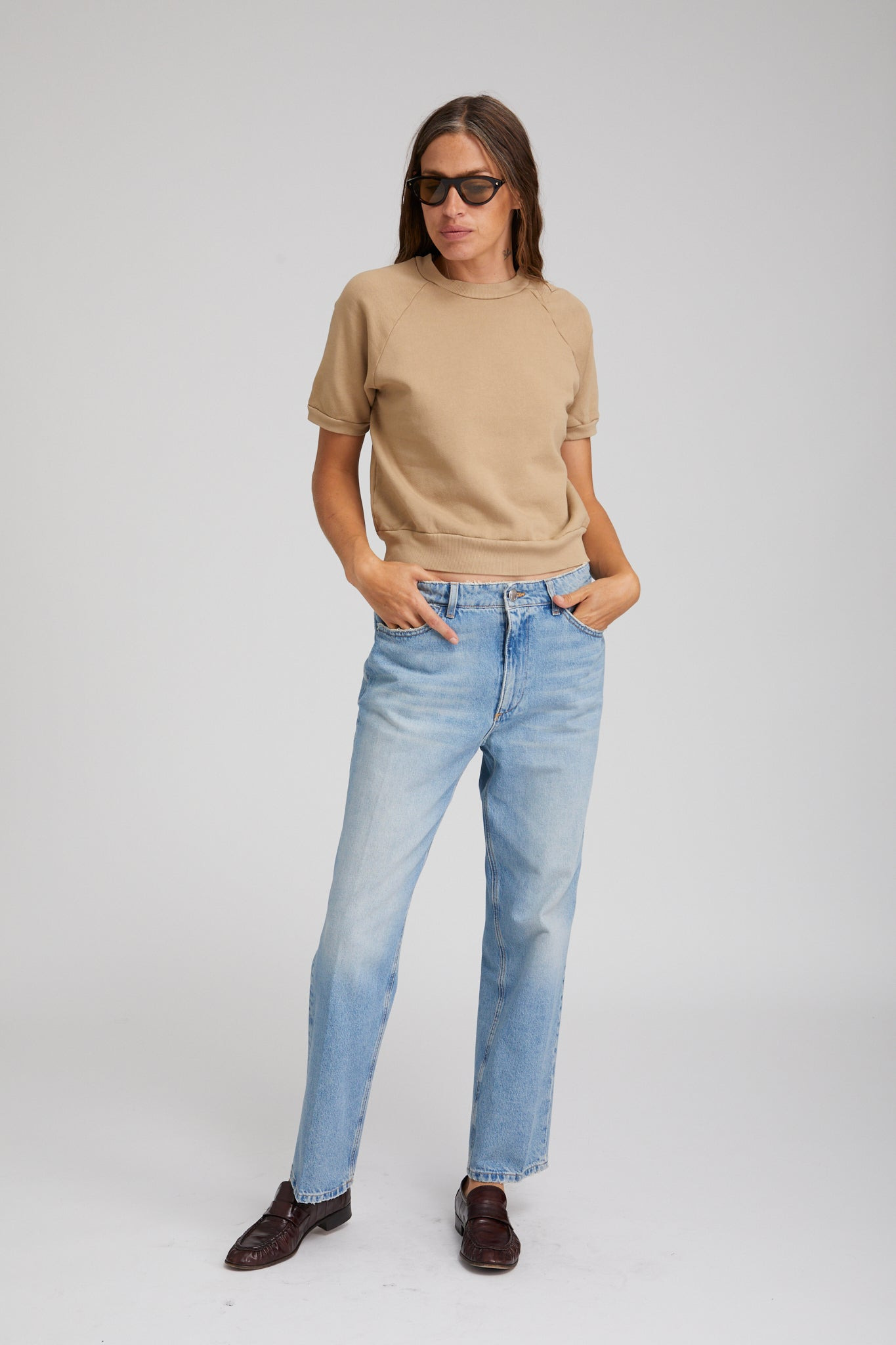 KHAKI COTTON RAGLAN SWEATSHIRT TEE - 3