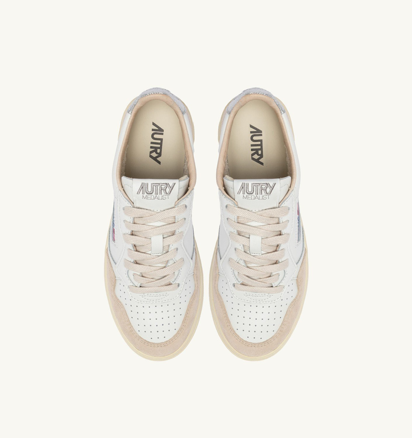 MEDALIST LOW SNEAKERS IN WHITE AND SILVER LEATHER AND SUEDE WITH LETTERING - 5
