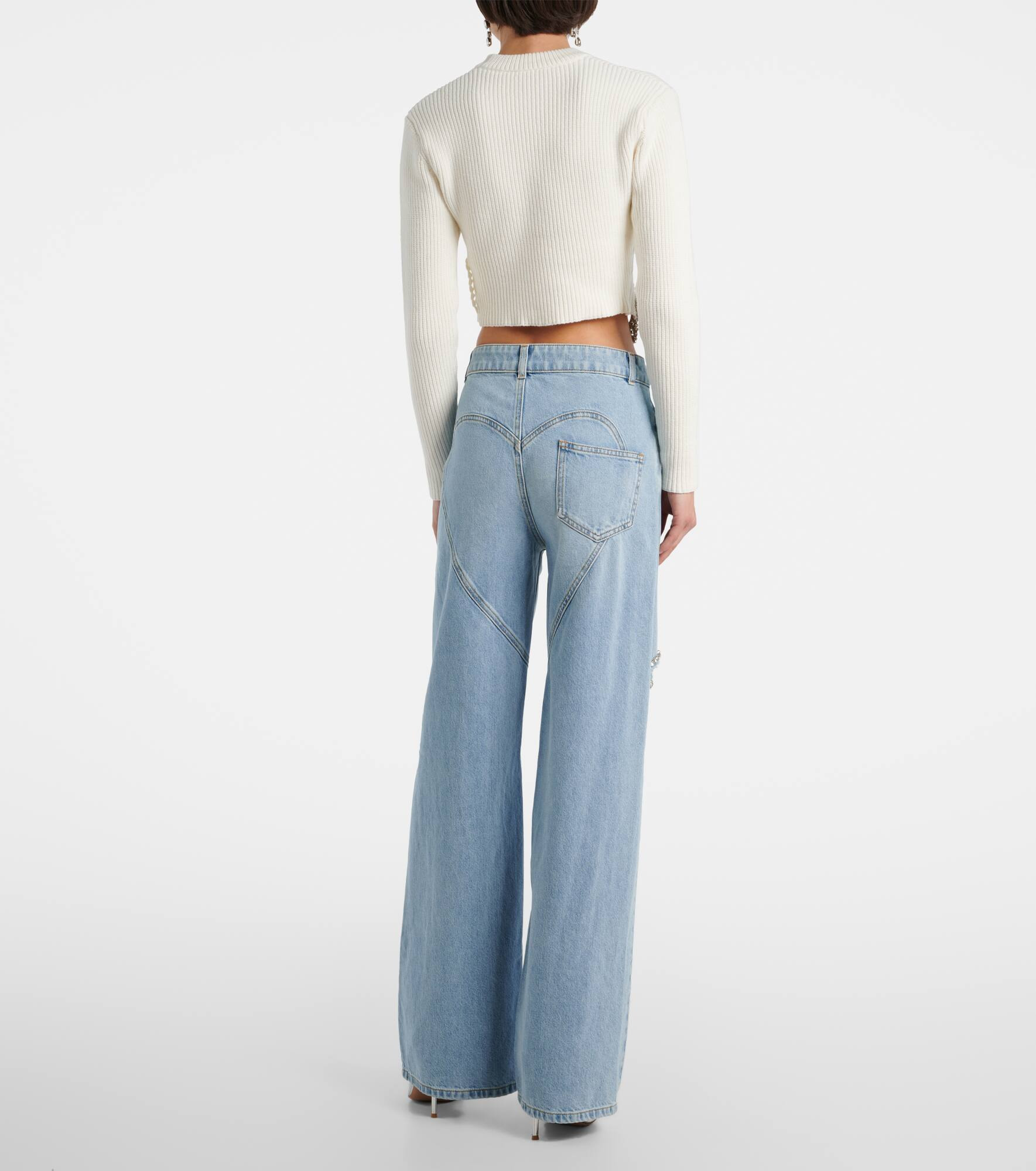 Distressed embellished wide-leg jeans - 3