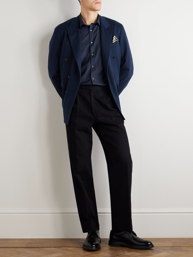 Canali Impeccabile Cutaway-Collar Wool-Poplin Shirt Blue outlook