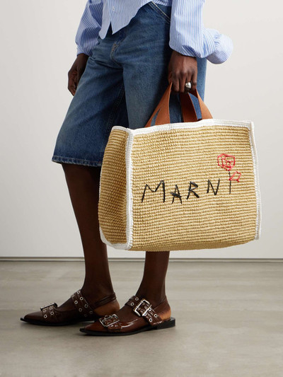 Marni Sillo medium webbing-trimmed embroidered raffia tote bag outlook