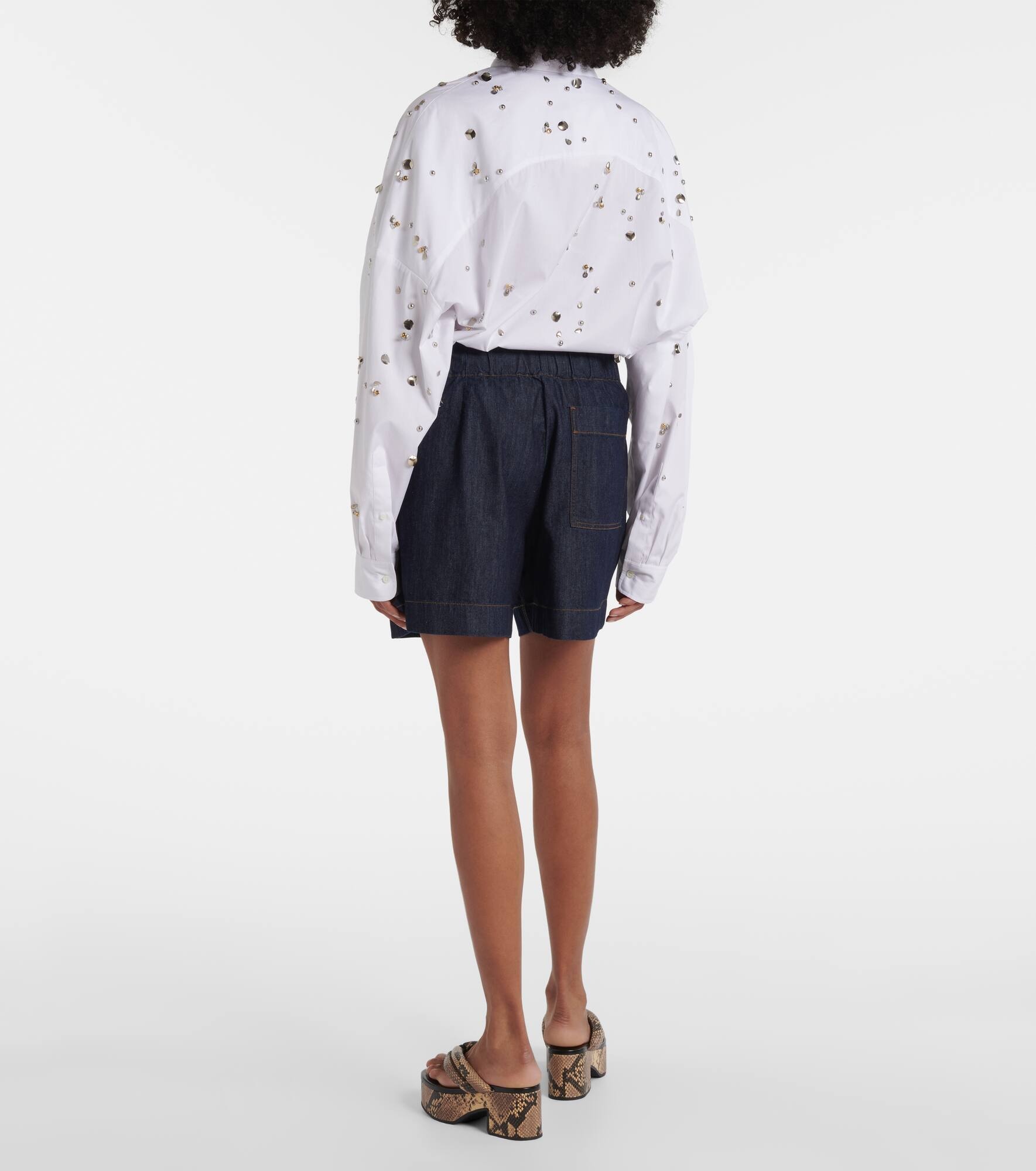 Pleated high-rise denim shorts - 3