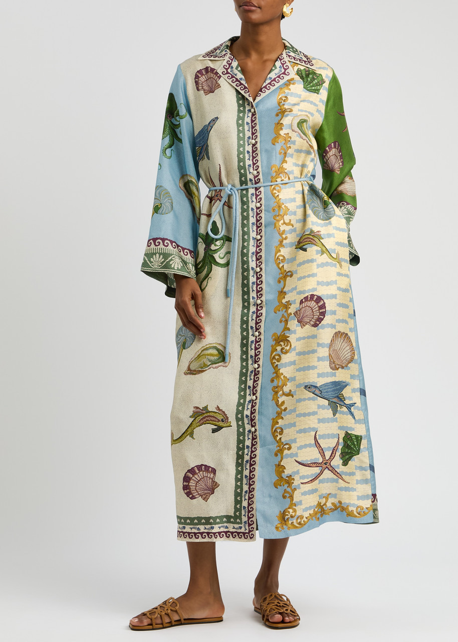 Alemais Bath House Printed Silk Maxi Shirt Dress - 4
