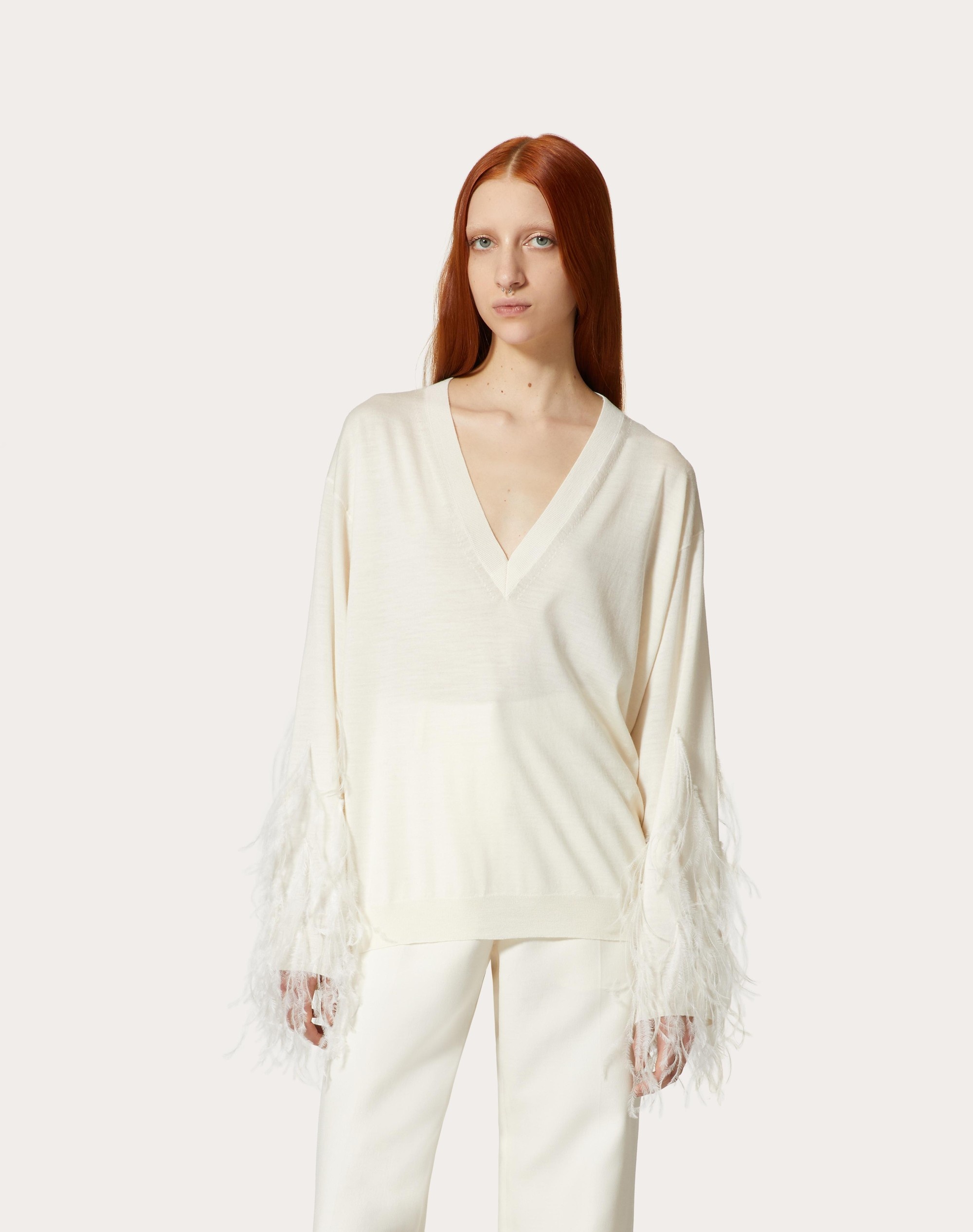 WOOL SWEATER WITH FEATHERS - 3