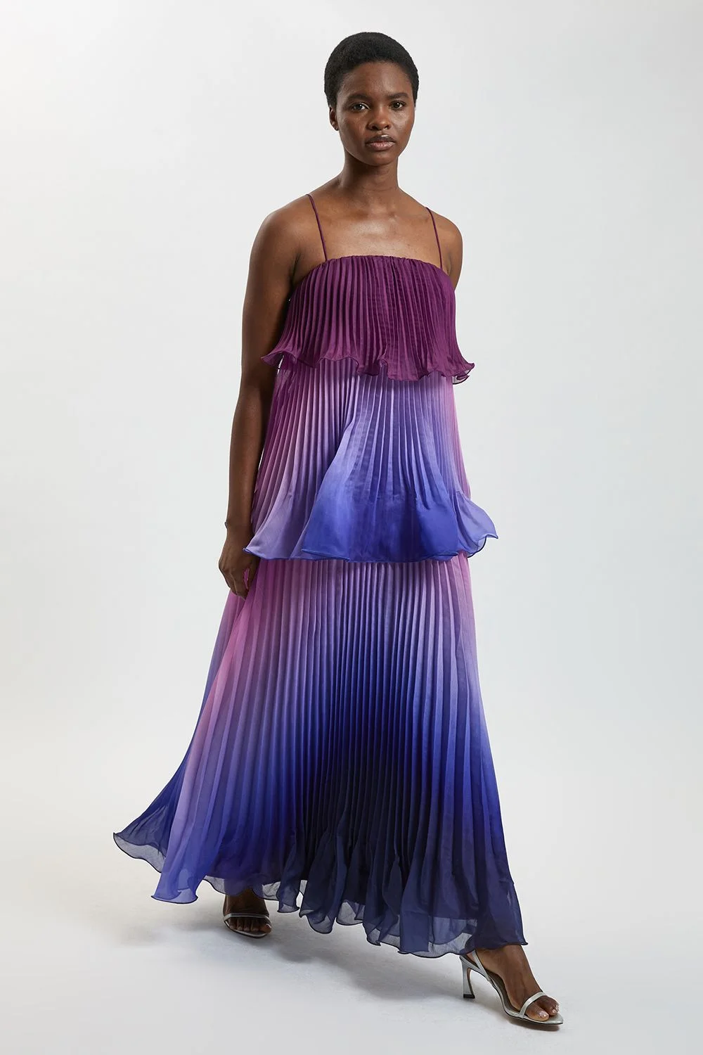 Petite Pleated Slub Organdie Ombre Woven Maxi Dress - 1