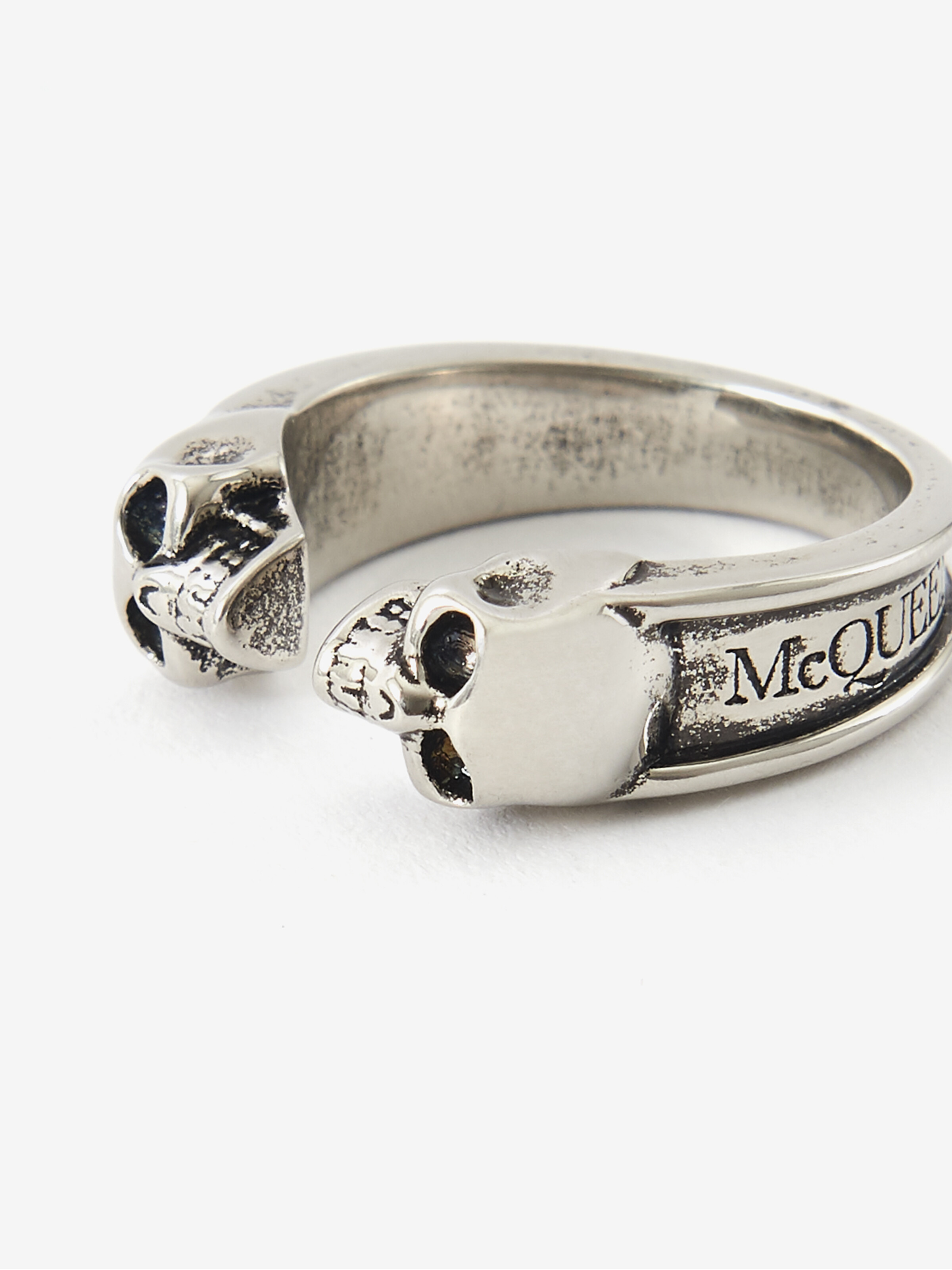 Men's Twin Skull Ring in Silver - 4