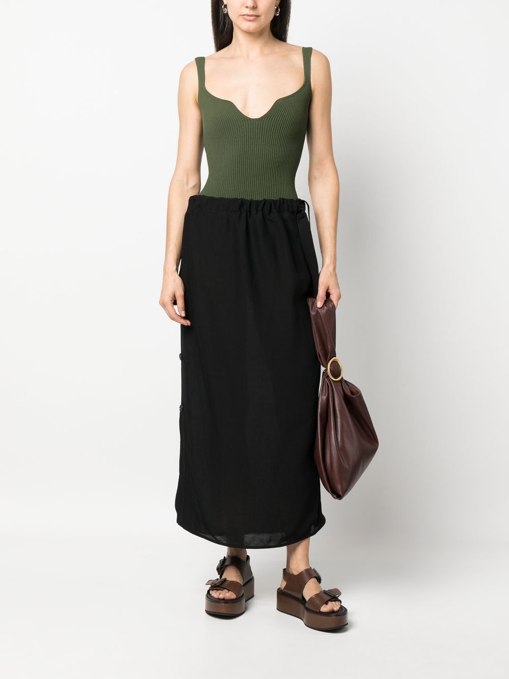 side-button drawstring midi skirt - 2