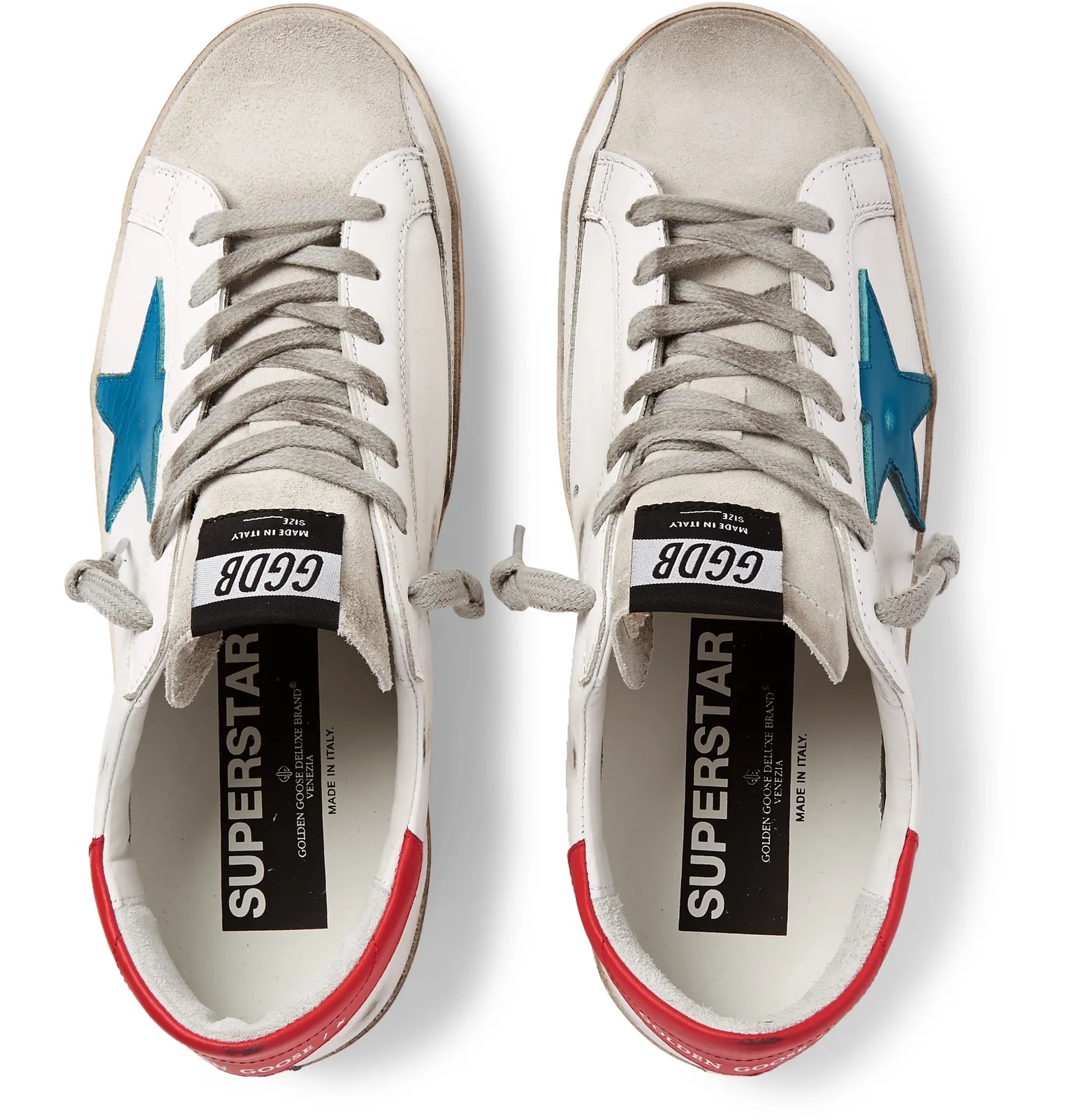 Superstar Distressed Leather and Suede Sneakers - 19