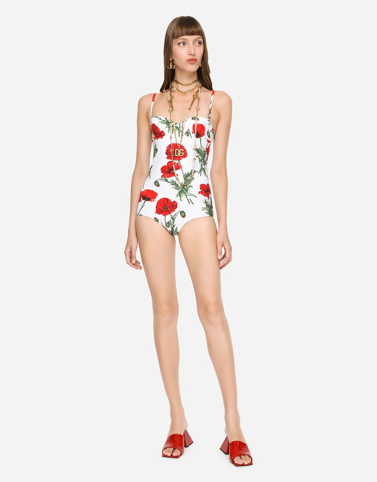 Poppy-print balconette one-piece swimsuit - 3