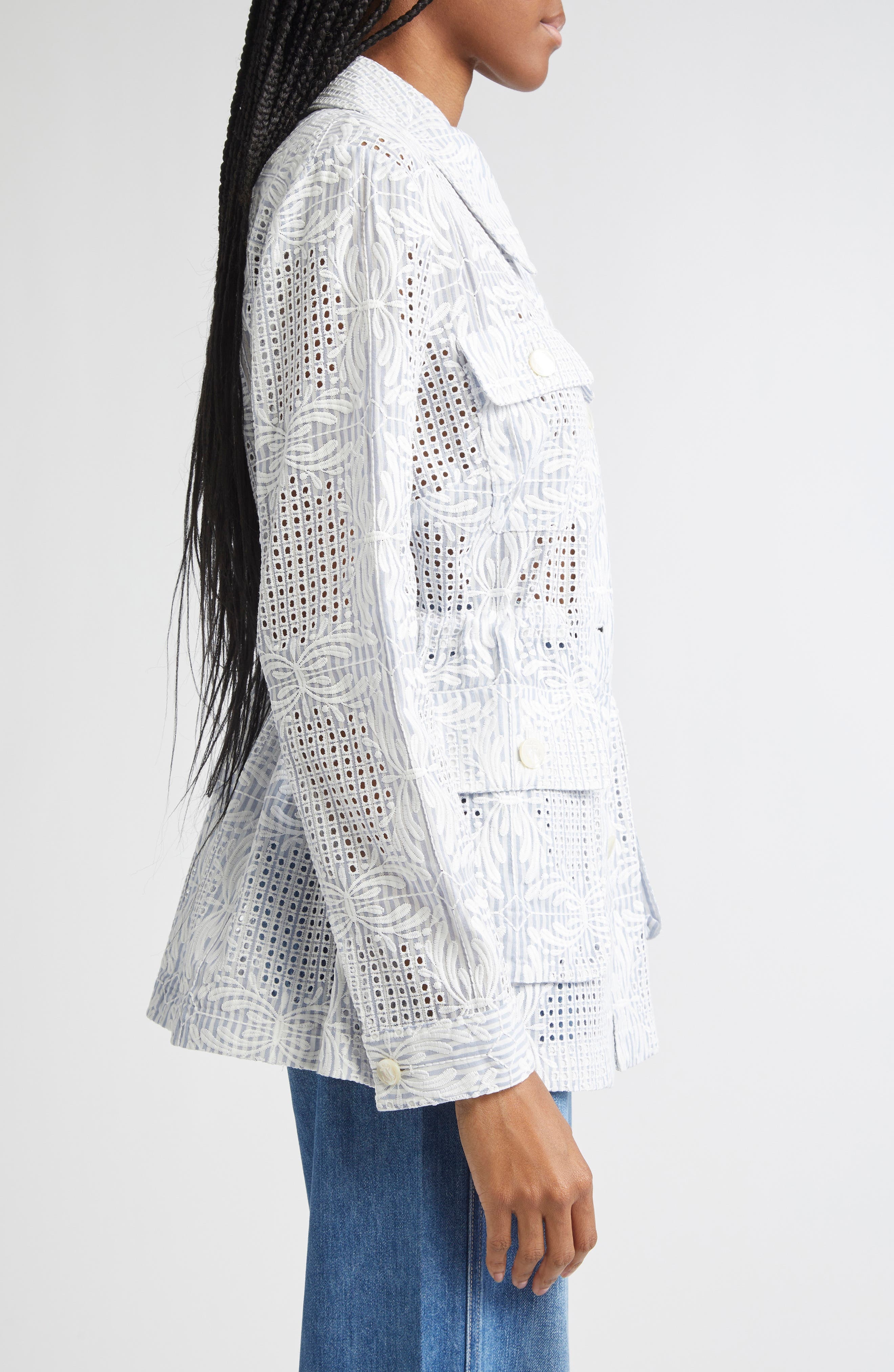 Veronica Beard Kiki Embroidered Eyelet Jacket in Blue White at Nordstrom - 4