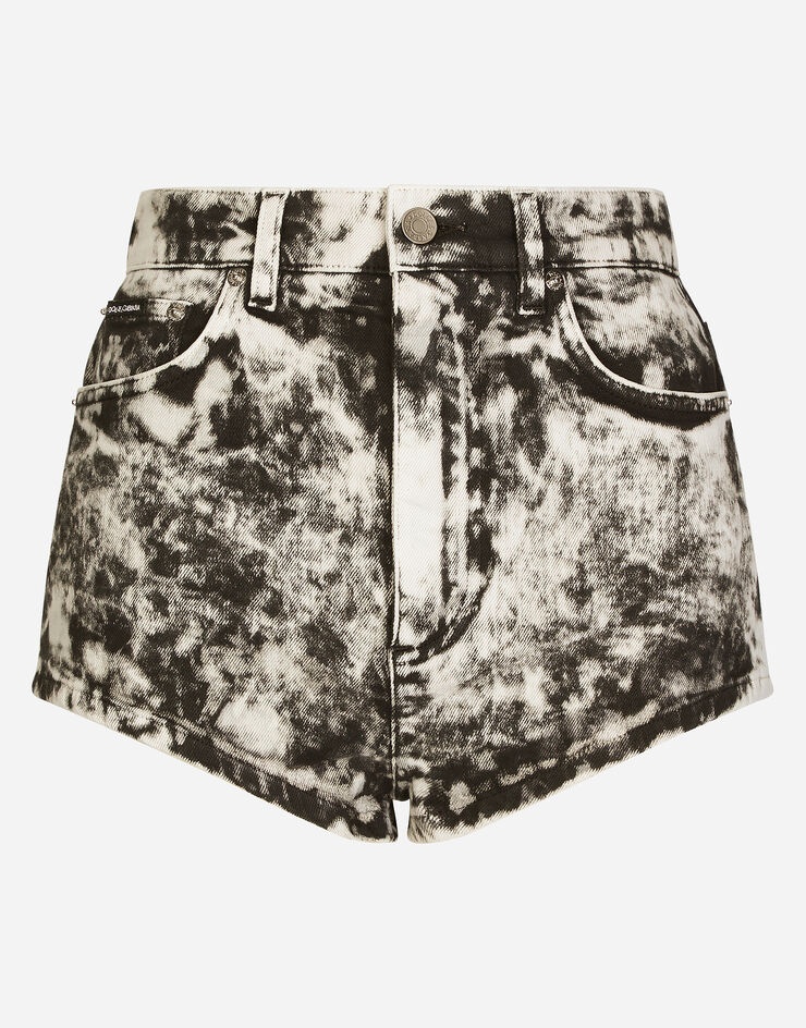 Marbled denim shorts - 1