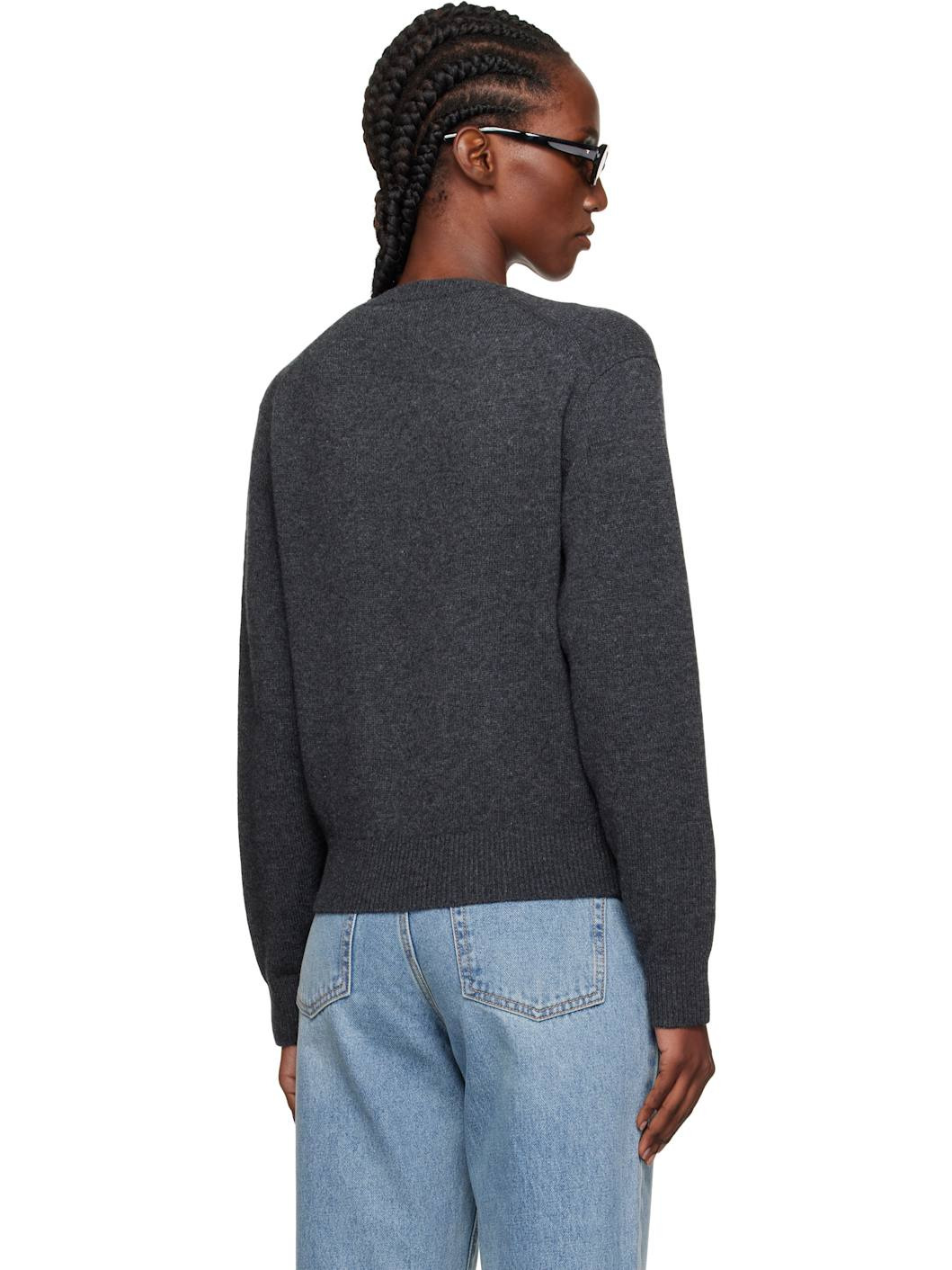 Gray Cashmere V-Neck Sweater - 3