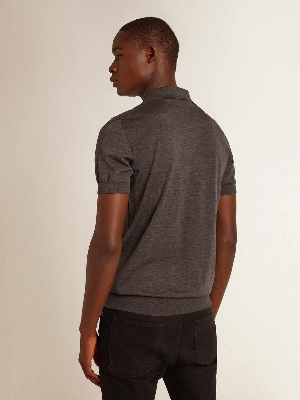 Men’s short-sleeved polo shirt in gray merino wool - 4