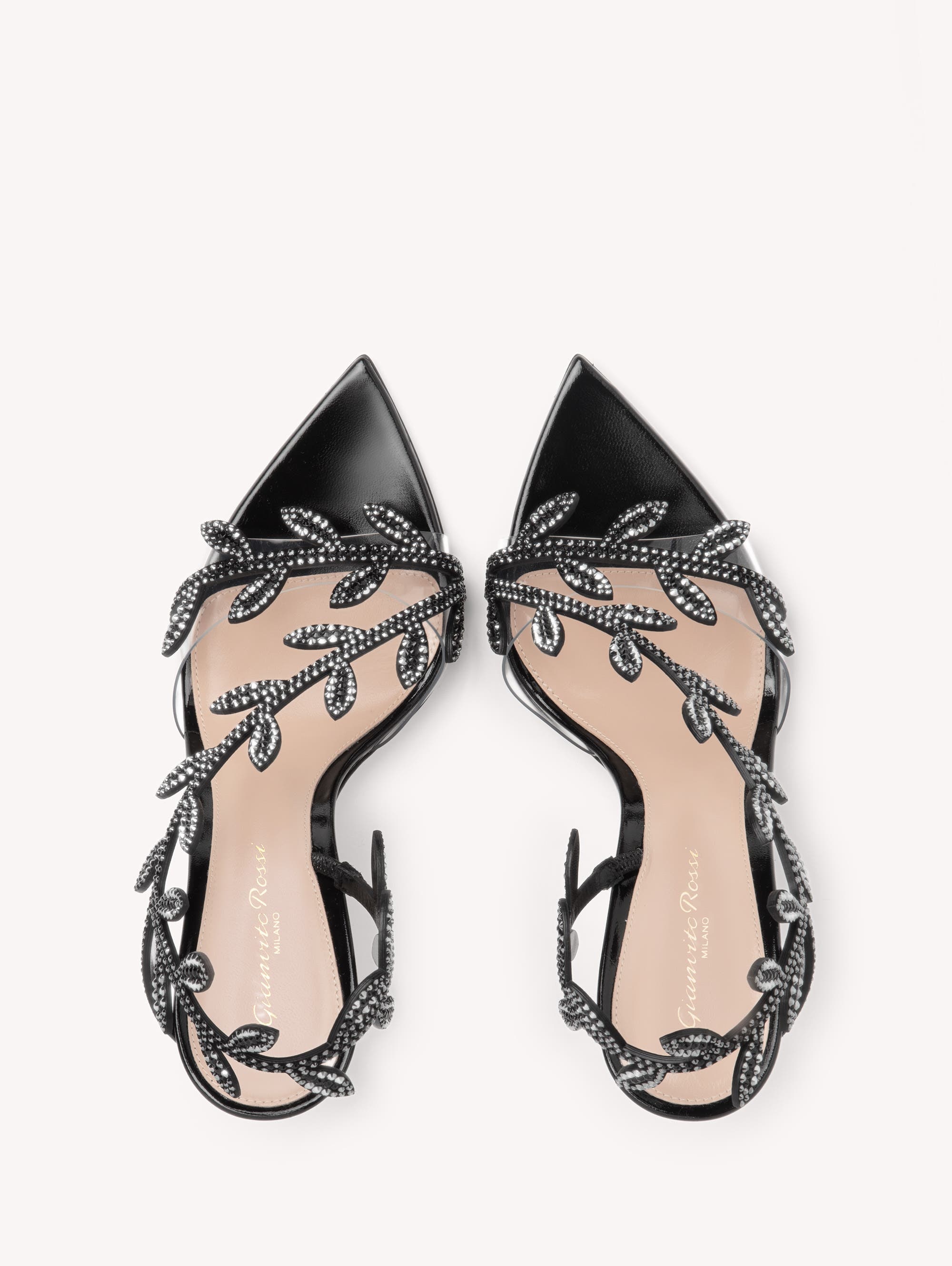 Gianvito Rossi Crystal Flavia Sandal in Black Leather at Nordstrom - 3