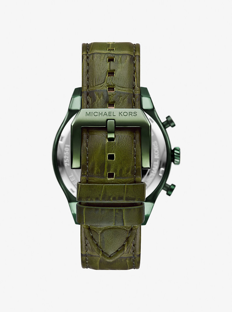 Oversized Panorama Olive-Tone and Crocodile Embossed Leather Watch 3
