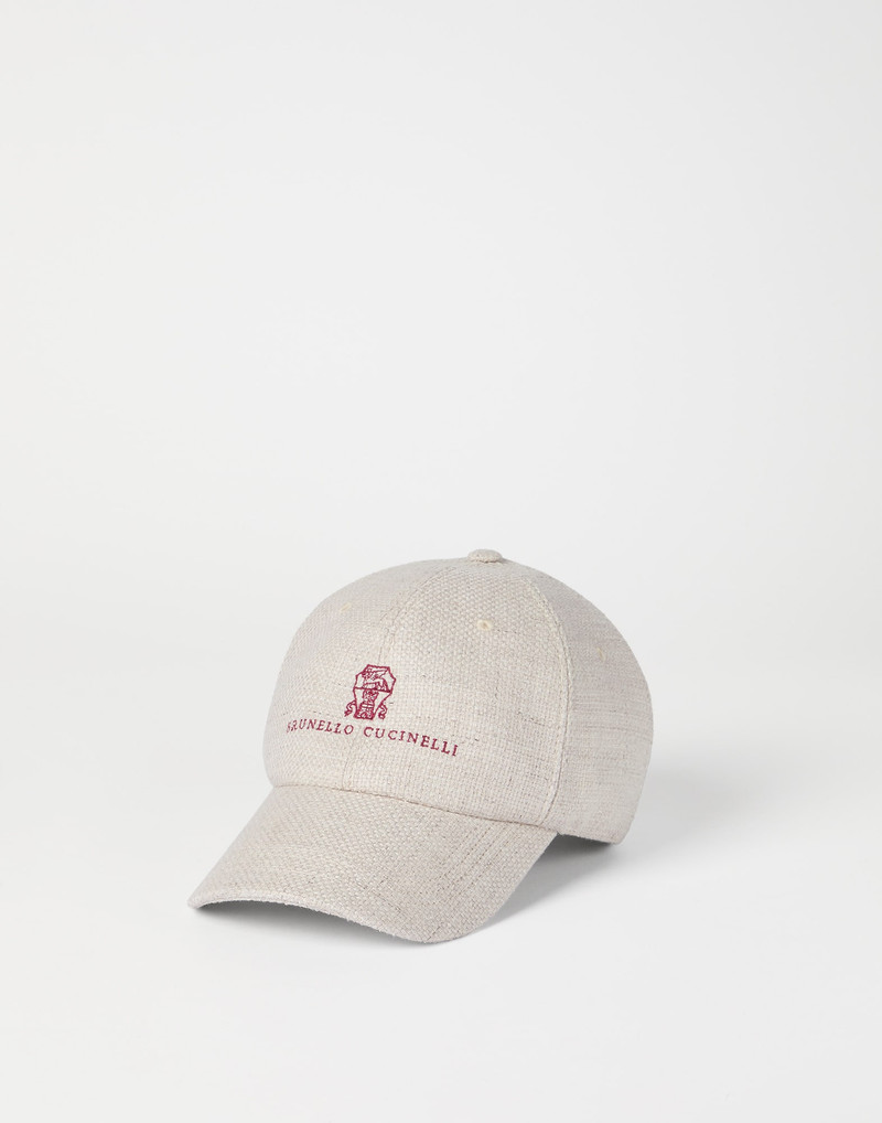 Silk, linen and wool hopsack baseball cap with embroidered logo 1