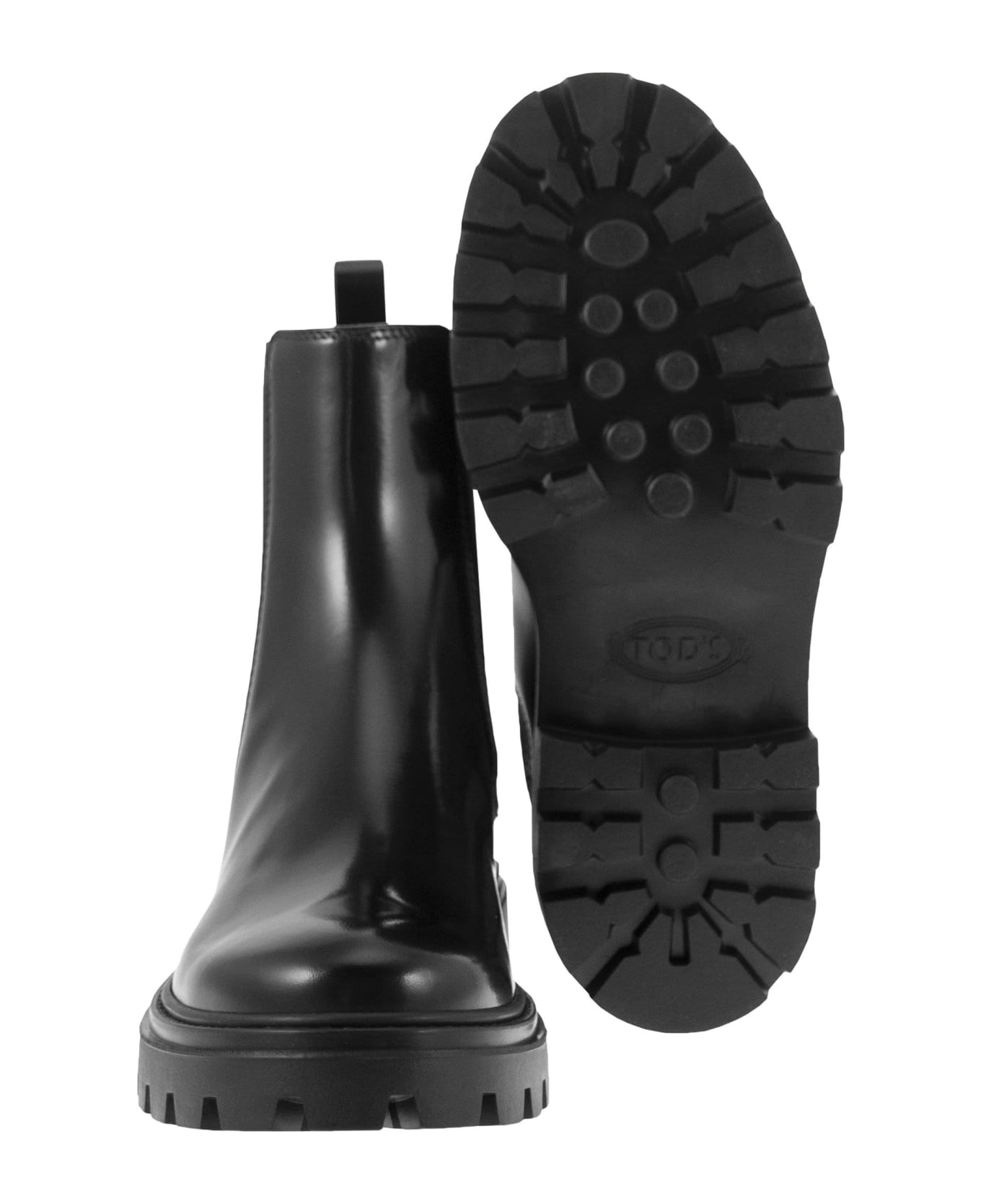 Black 'beatles' Bootie With Stretch Inserts And Rubber Detail In Leather Woman - 5