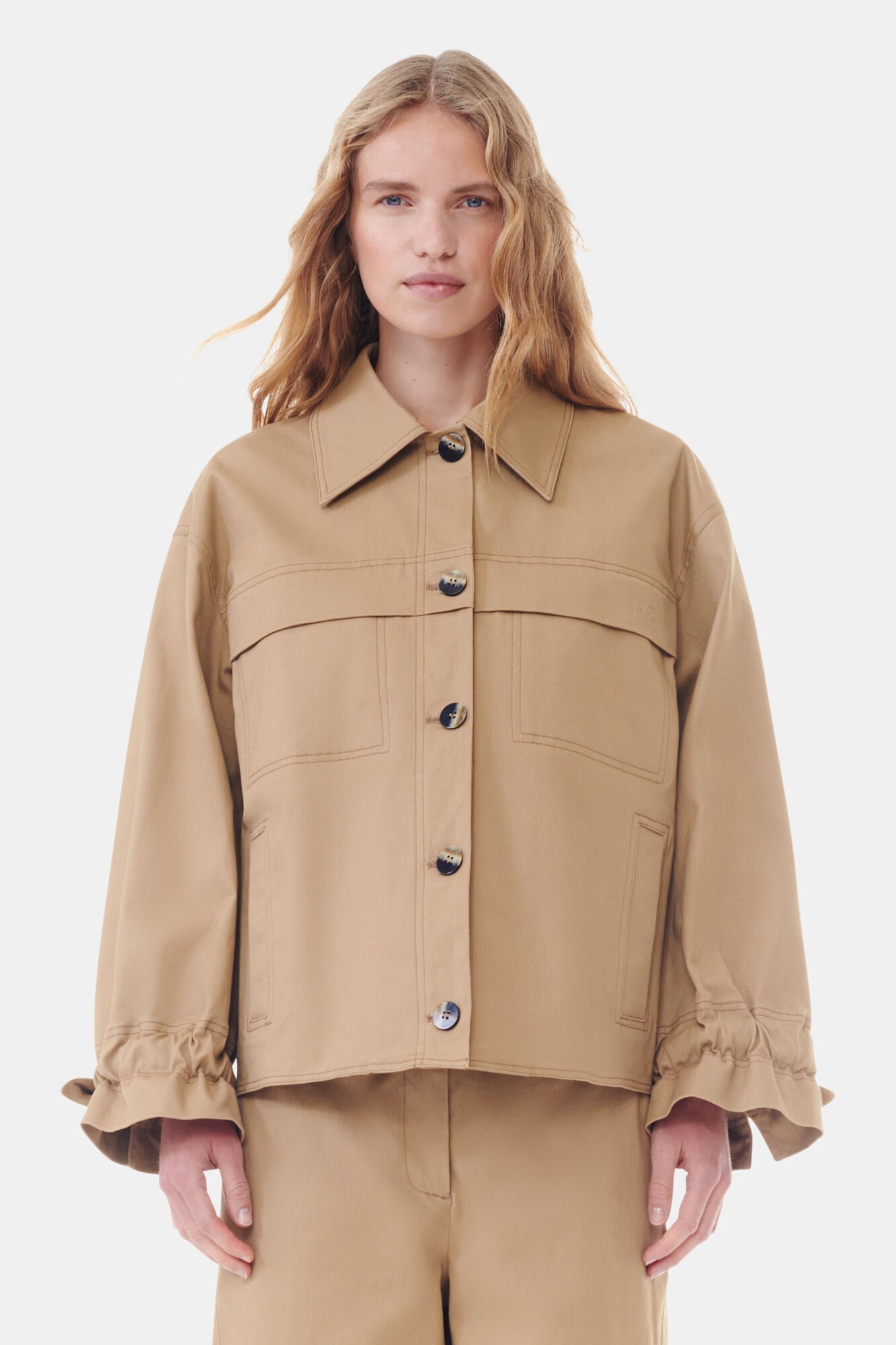 BROWN HERRINGBONE CANVAS JACKET - 2