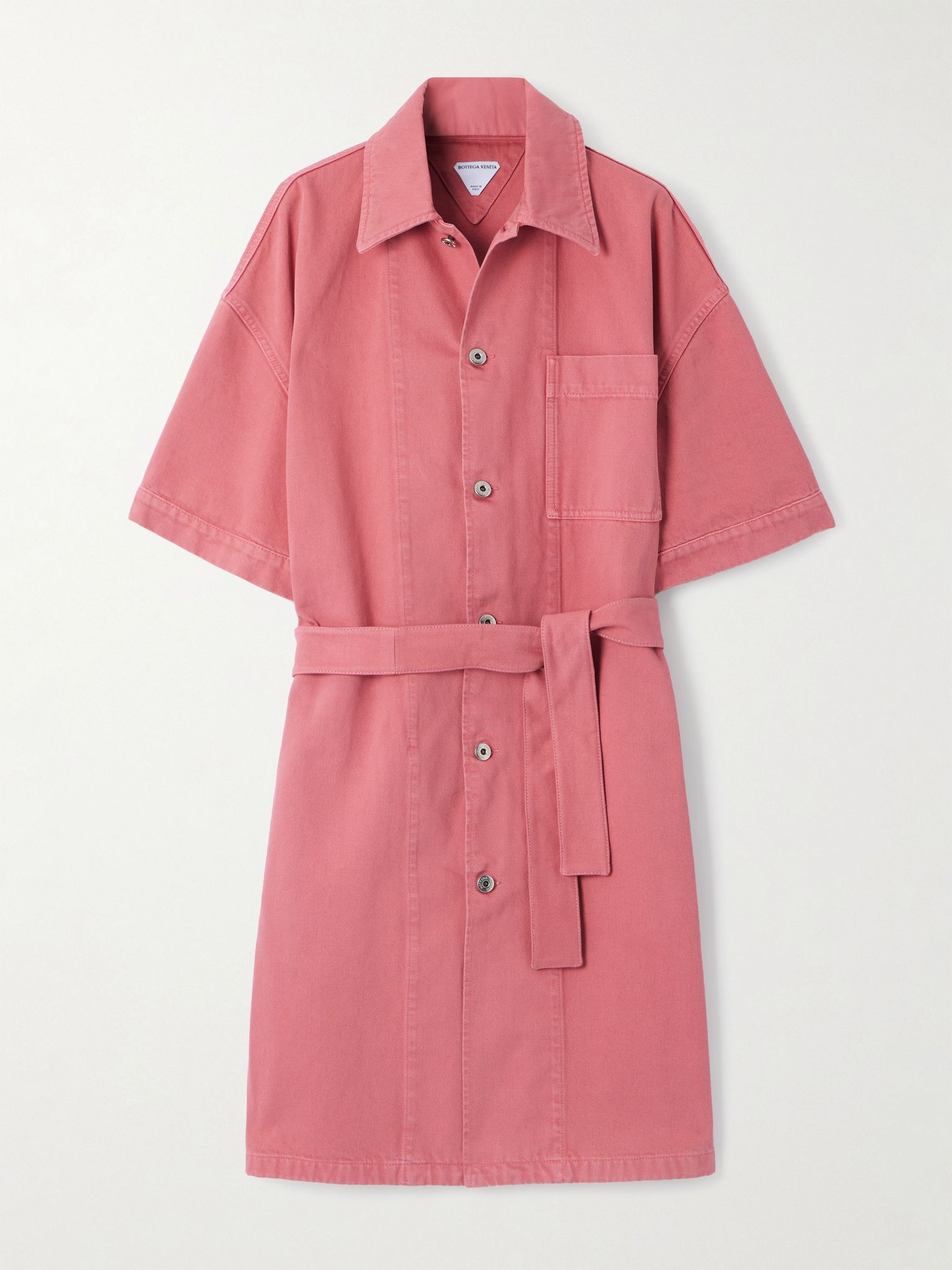 Oversized belted denim shirt dress Pink - 1