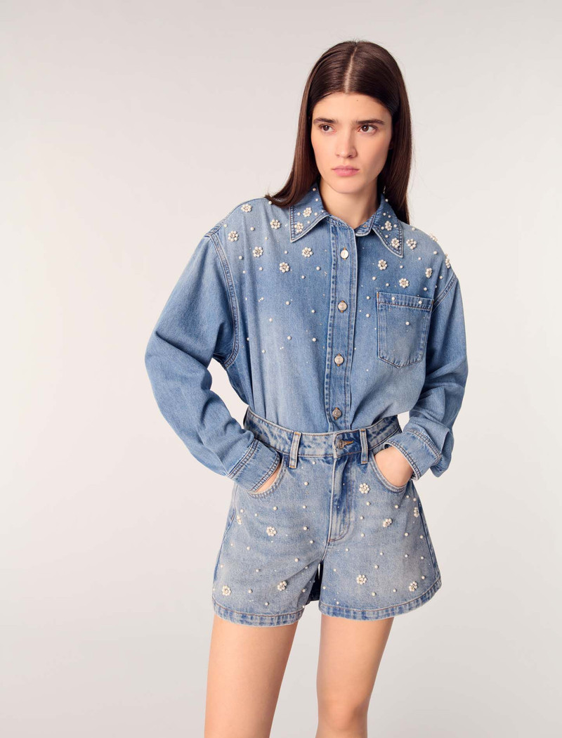 Denim shorts with embroidered beads 7