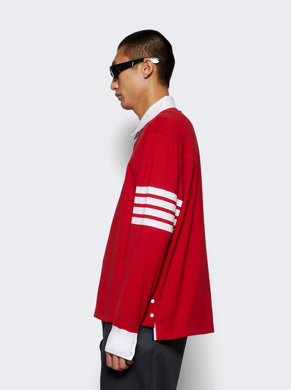 4-bar Long-sleeve Polo Shirt Red - 4