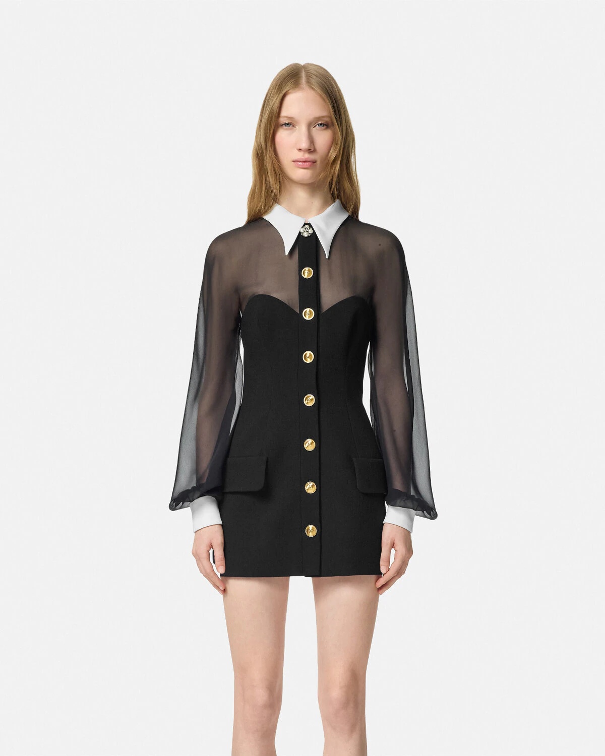 Contrast-Collar Bustier Mini Dress - 4