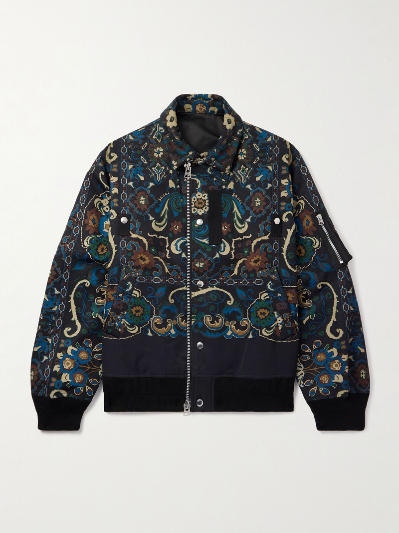 Floral-Print Cotton-Blend Bomber Jacket Navy 1